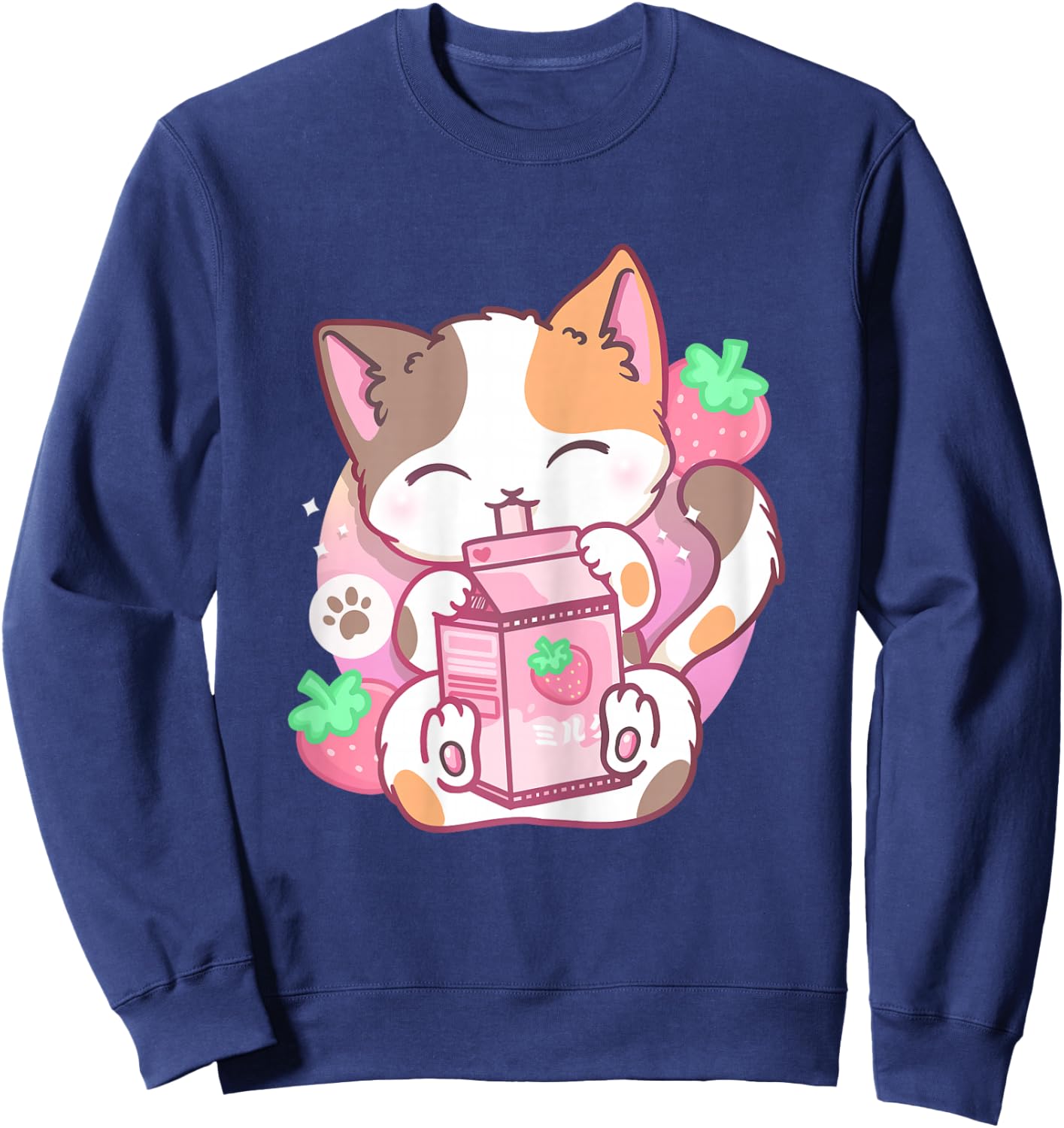 Strawberry Shake Strawberry Milk Cat Kawaii Neko Anime Sweatshirt - Sweatshirt | Navy