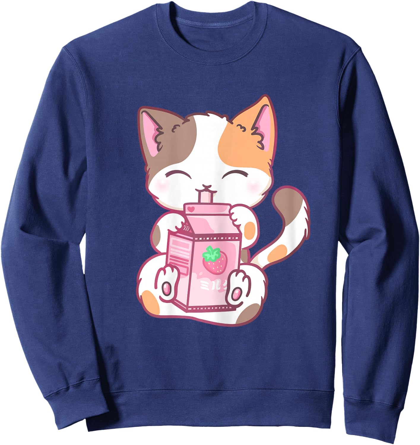 Strawberry Shake Strawberry Milk Cat Kawaii Neko Anime Sweatshirt - Sweatshirt | Navy
