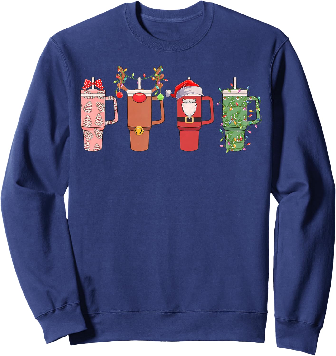 Santa Reindeer Stanley Tumbler Christmas Xmas Pajamas Funny Sweatshirt - Sweatshirt | Navy