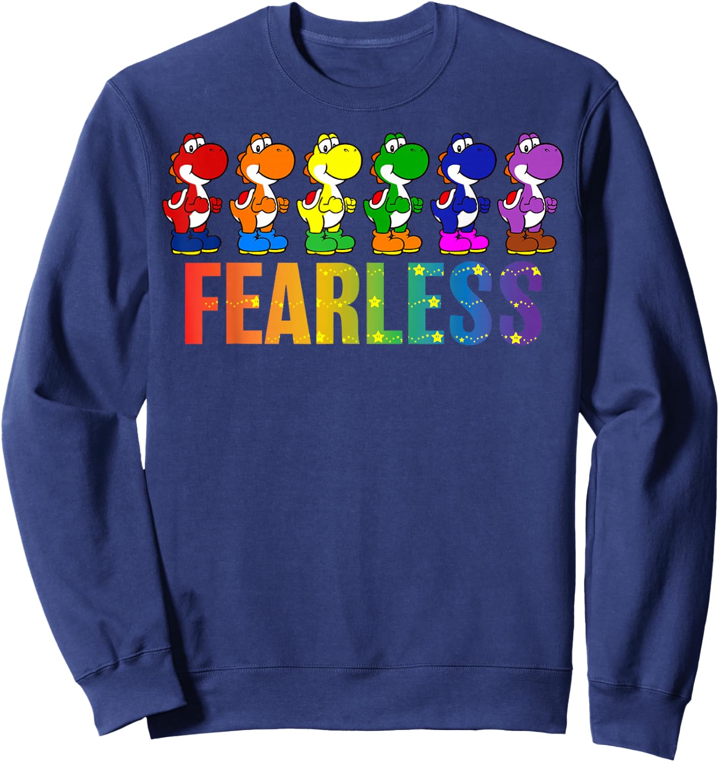 Super Mario Bros Pride Yoshi Fearless Rainbow Line Up Sweatshirt - Sweatshirt | Navy