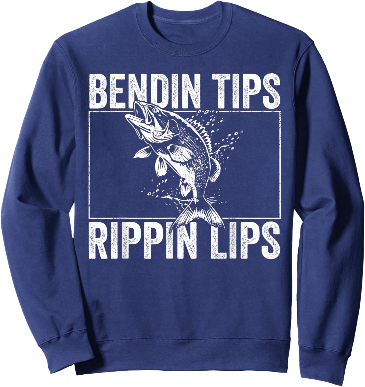 Bass Fish Bending Tips Rippin Lips Dad Fishing Sweatshirt - Sweatshirt | Navy