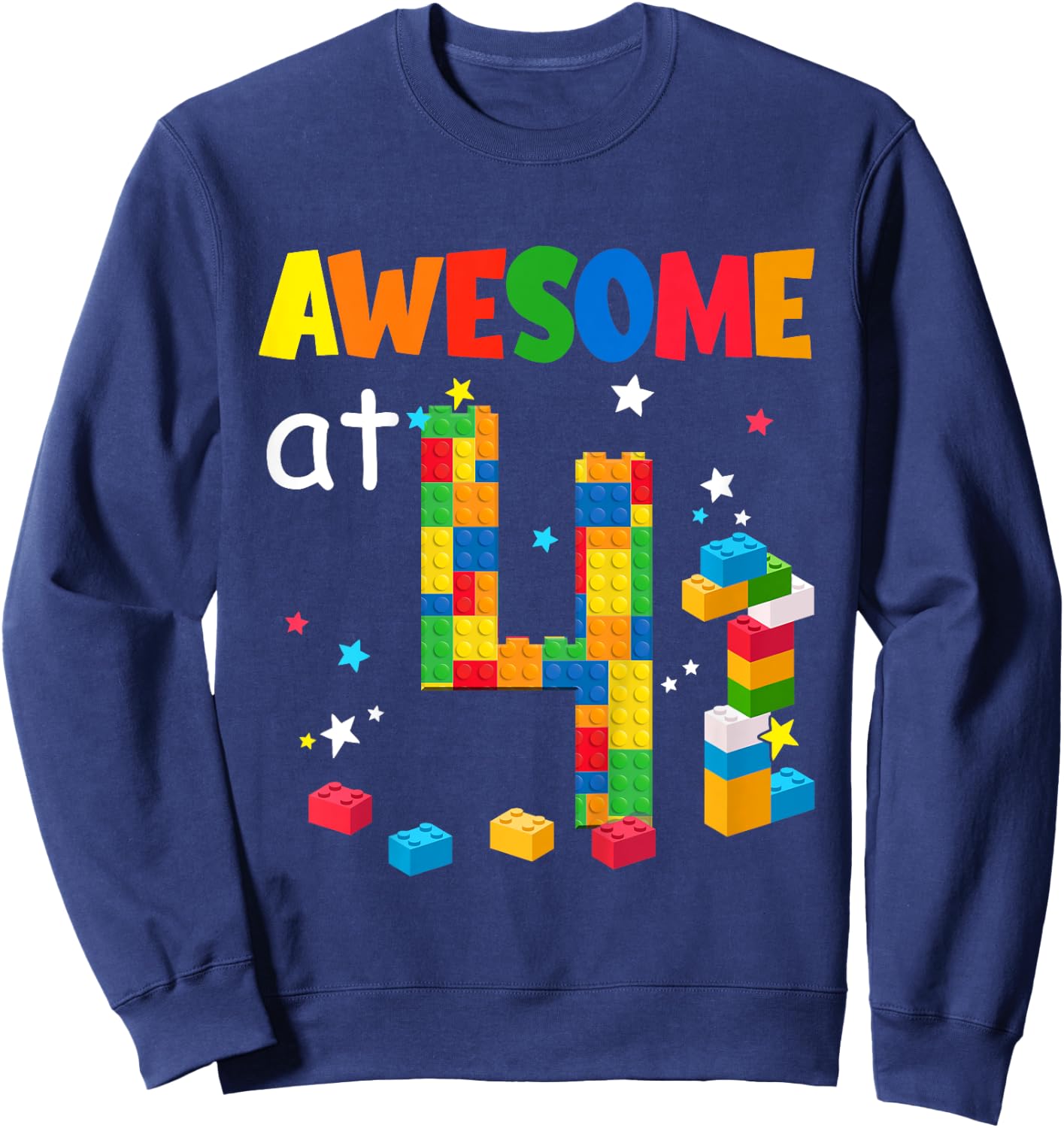 Kids Building Blocks Bricks Awesome at 4 Years Old Birthday Boy Sweatshirt - Sweatshirt | Navy