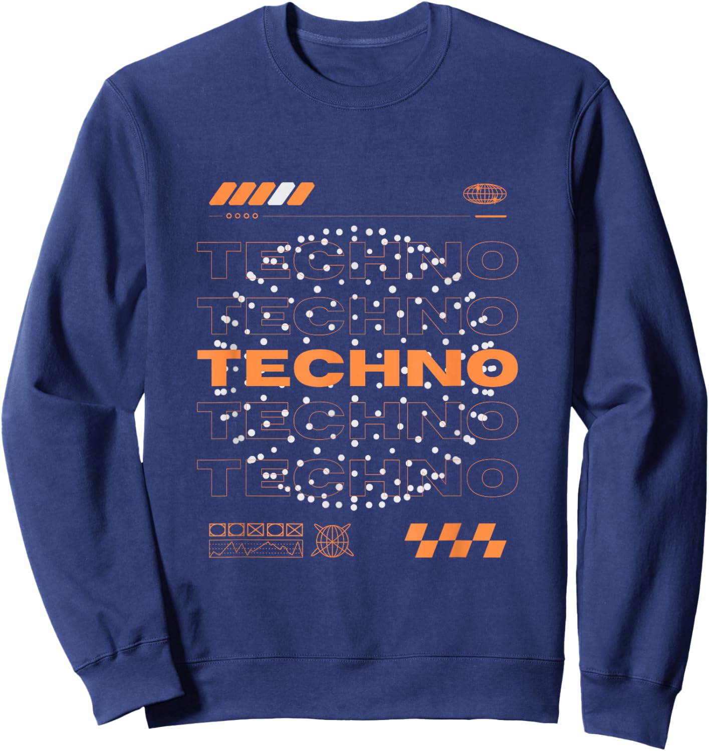 Raver Bloc Techno Orb EDM Rave - -Adults, Kids, Black, Short Sleeve, Small, Polyester, Modern, Unique Design Sweatshirt - Sweatshirt | Navy
