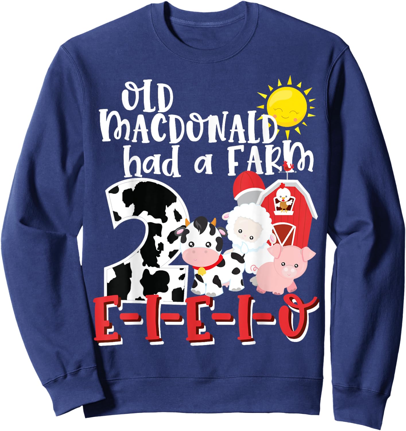 Old MacDonald Farm 2nd Birthday 2 Year Old Birthday Boy Girl Sweatshirt - Sweatshirt | Navy