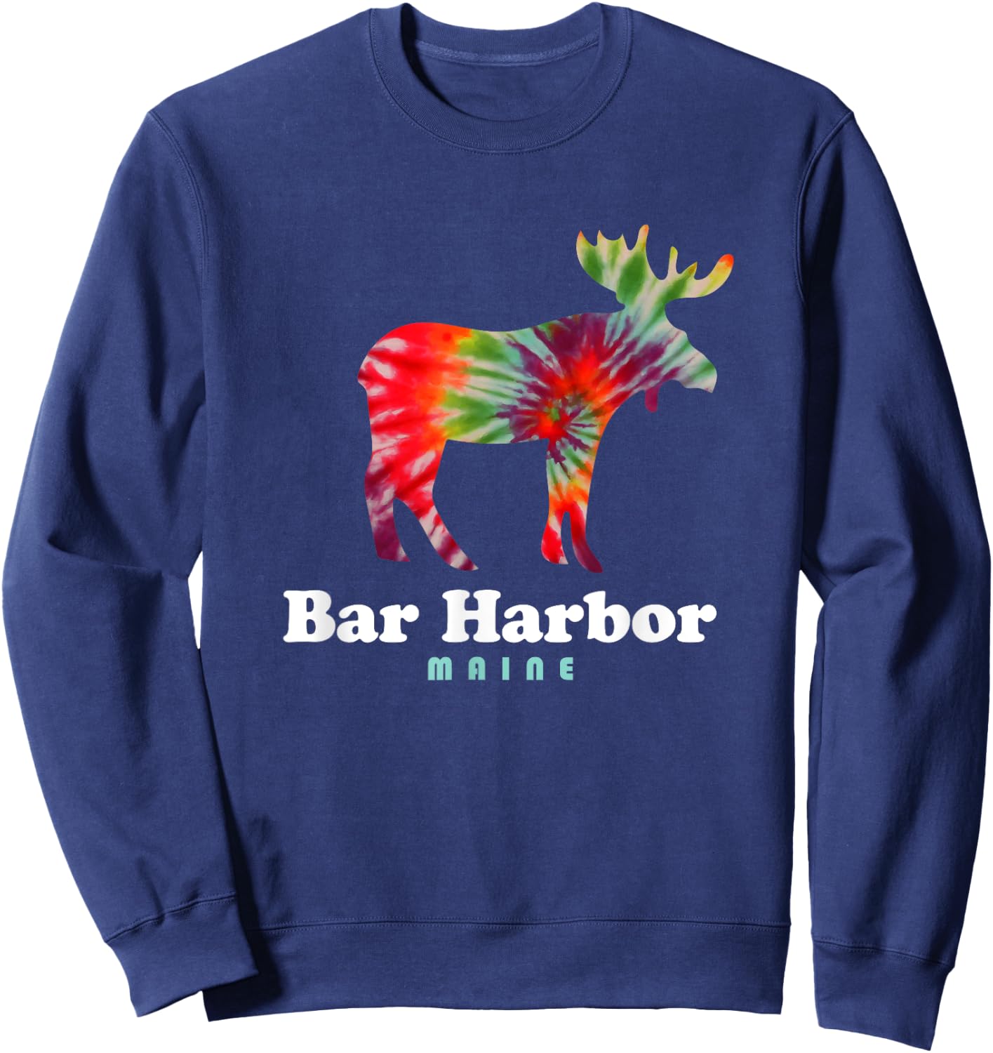 Bar Harbor Moose Maine Acadia National Park Tie Dye Sweatshirt - Sweatshirt | Navy