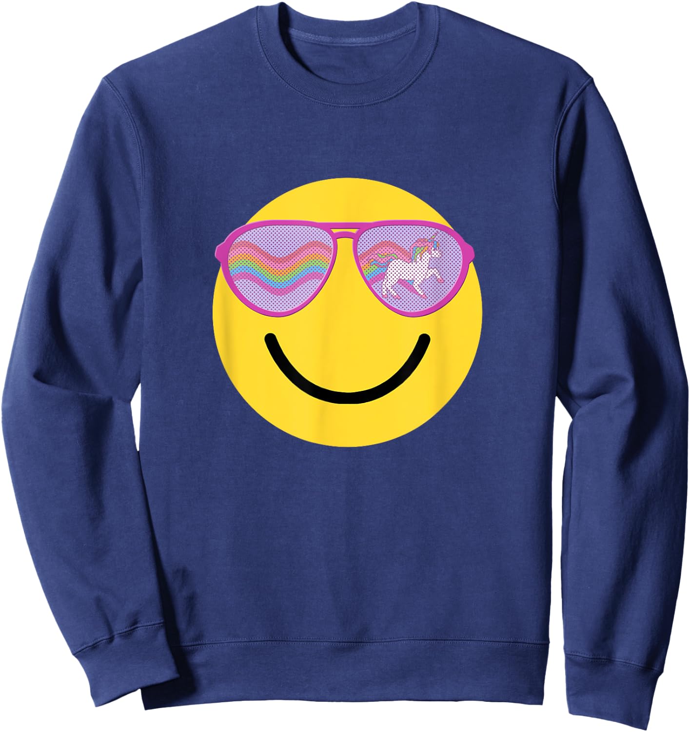 Emoticon Smiling Face With Unicorn Sunglasses Sweatshirt - Sweatshirt | Navy