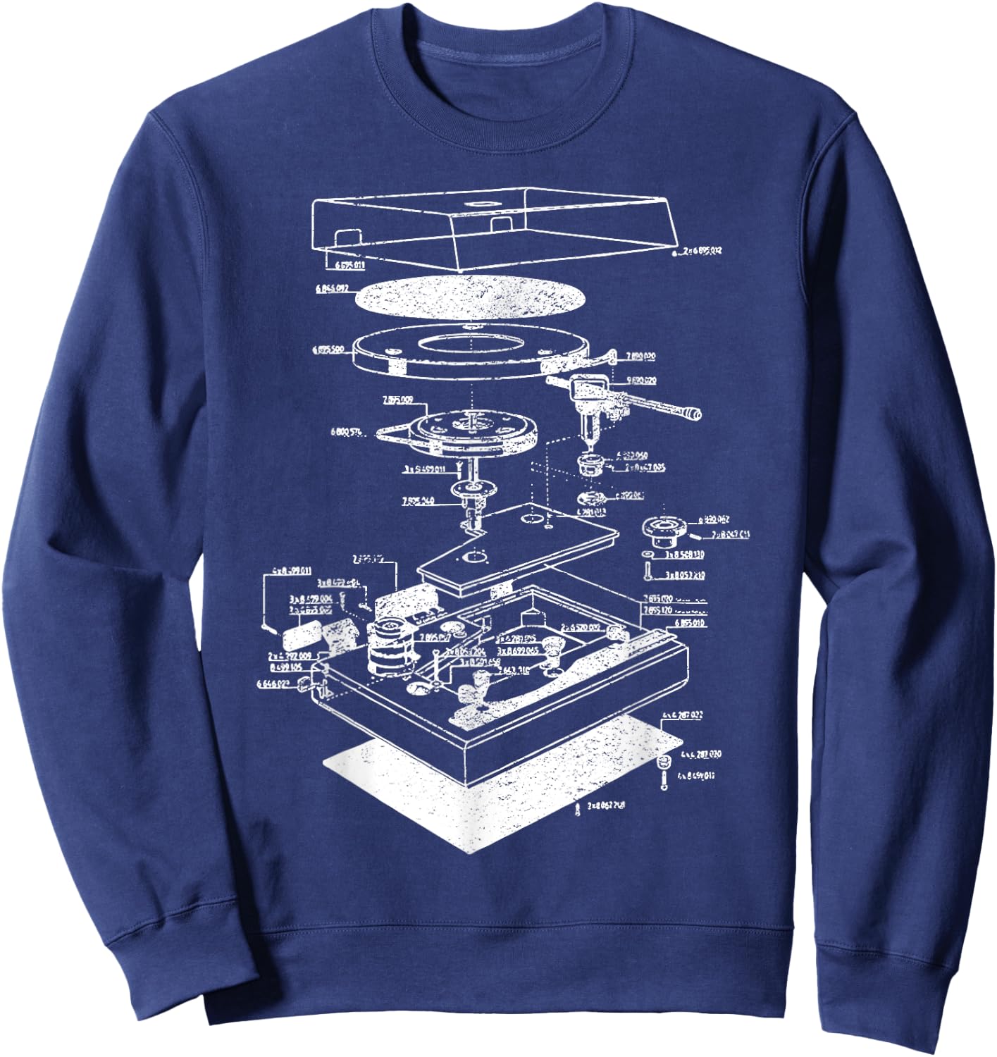 Vintage Blueprint - Phonograph Vinyl Player Retro Chart Gift Sweatshirt - Sweatshirt | Navy