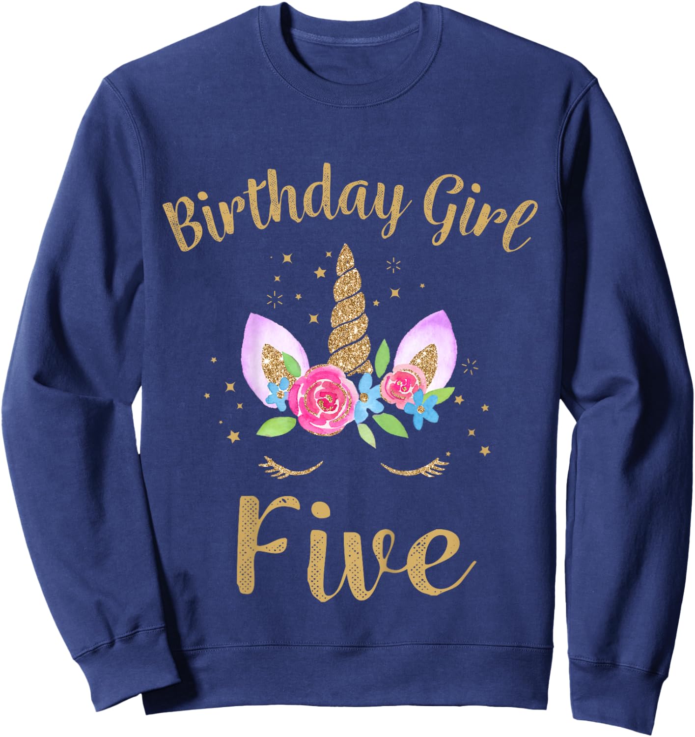 Kids 5 Year Old Birthday Girl Unicorn Shirt 5th Birthday Outfit Sweatshirt - Sweatshirt | Navy
