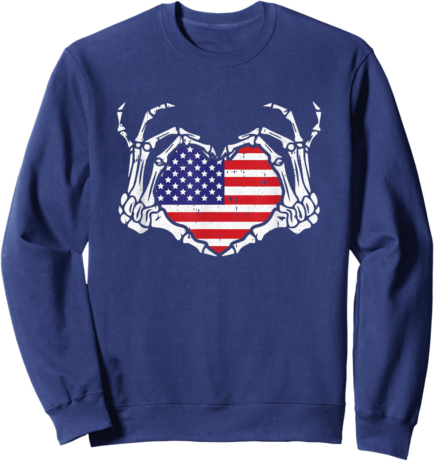 Skeleton Hand Heart 4th Of July Love American Flag Patriotic Sweatshirt - Sweatshirt | Navy
