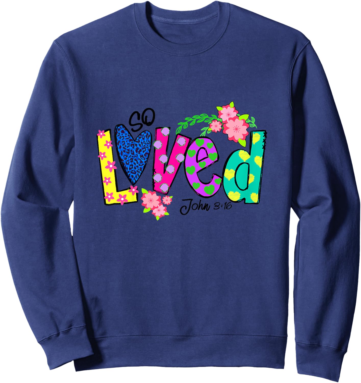 Loved Floral Polka Dots Easter Day Gift Christian Girl Boy Sweatshirt - Sweatshirt | Navy