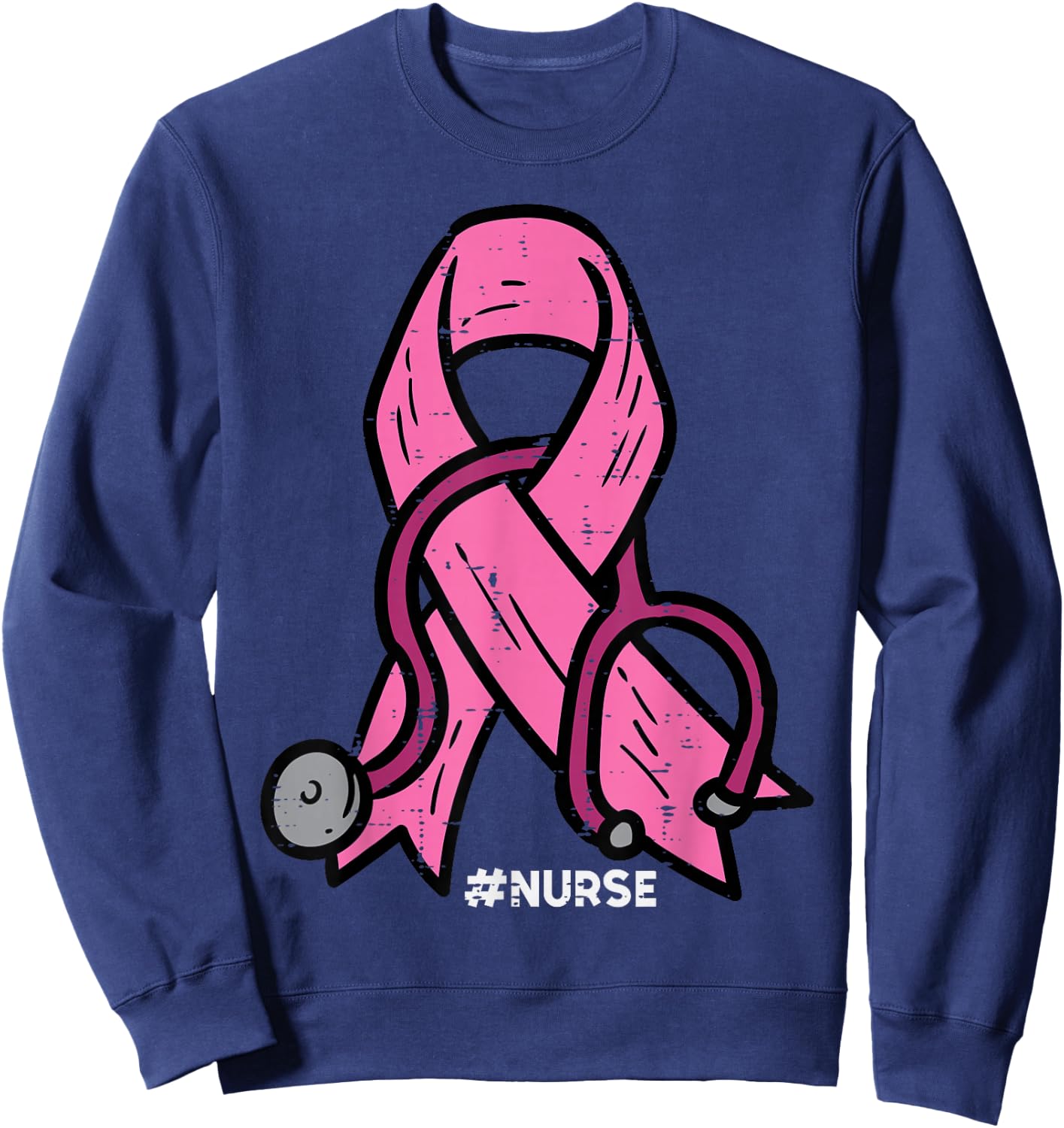 Breast Cancer Awareness Ribbon Nurse Scrub Top Women Men Sweatshirt - Sweatshirt | Navy