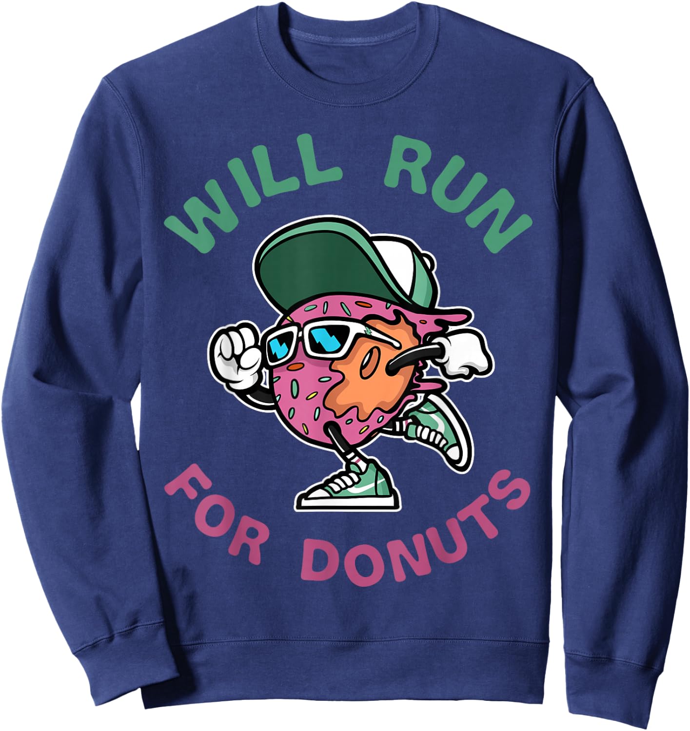 Runner WIll Run For Donuts Funny Runner Marathon Running Sweatshirt - Sweatshirt | Navy
