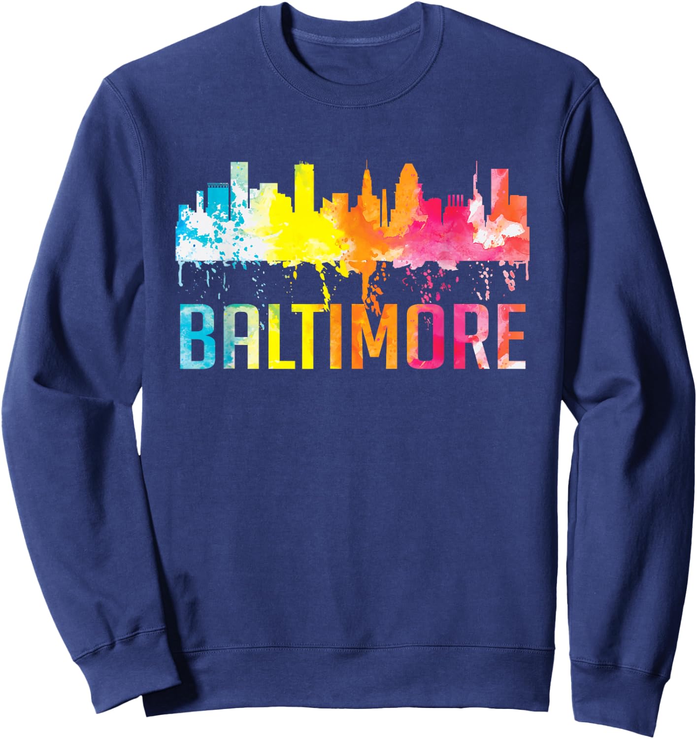 Baltimore Maryland Retro Watercolor Skyline Art Souvenir Sweatshirt - Sweatshirt | Navy