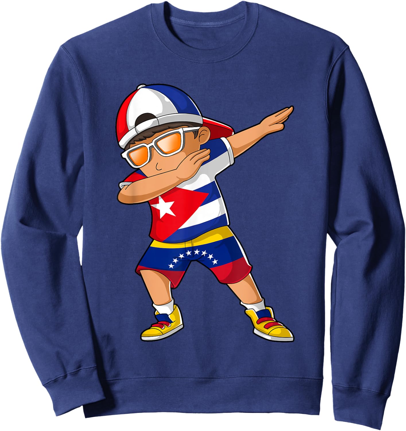 Half Cuban Half Venezuelan Boy Kid Cuba Venezuela Flag Sweatshirt - Sweatshirt | Navy