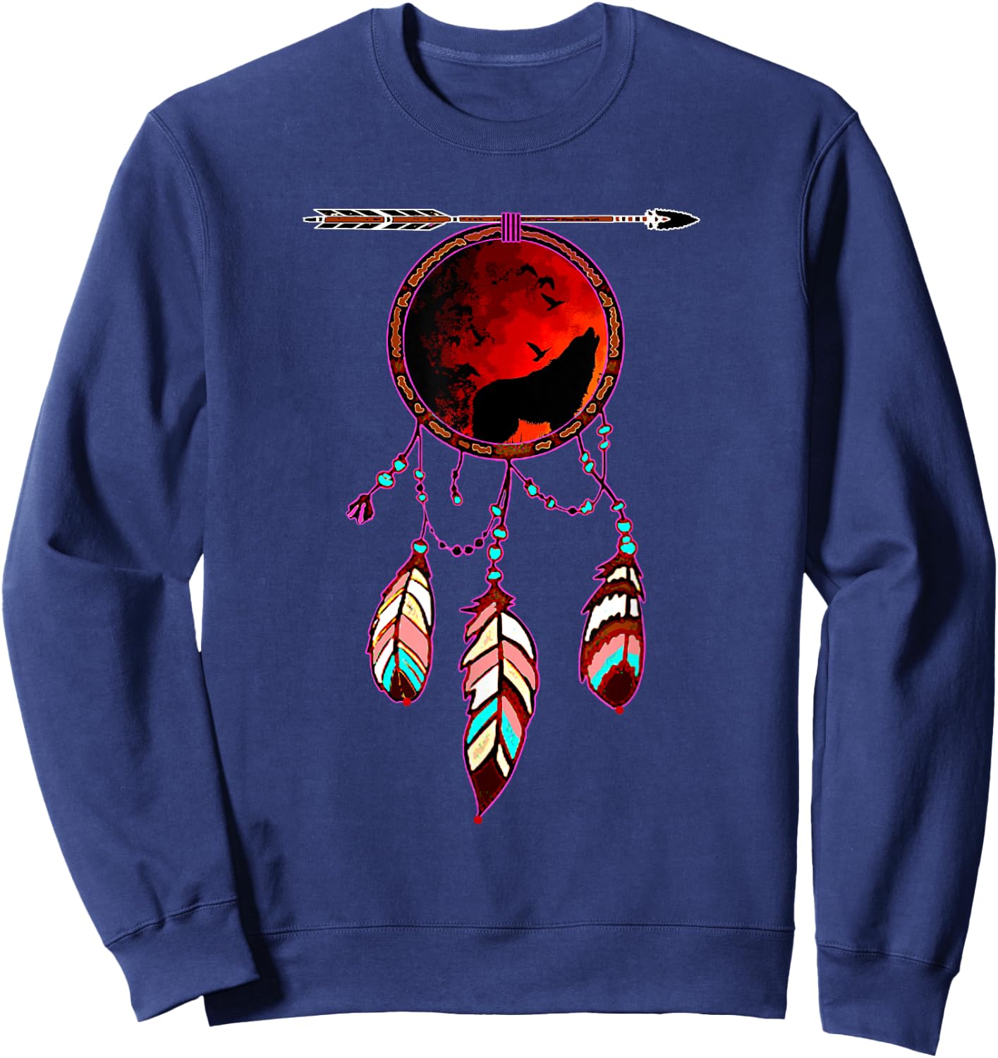 Native American Timber Wolf Dream Catcher Indian Tribal Gift Sweatshirt - Sweatshirt | Navy