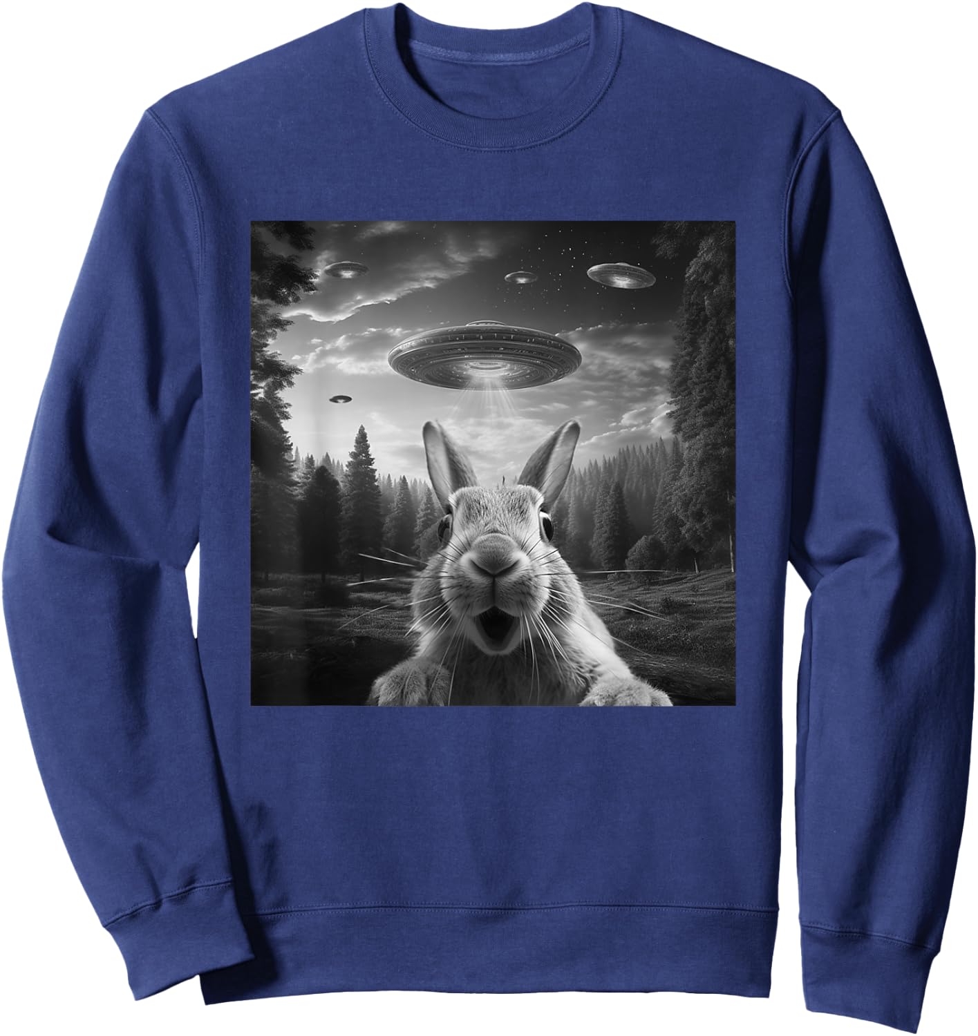 Alien UFO Selfie Bunny Spaceship Weirdcore Funny Rabbit Sweatshirt - Sweatshirt | Navy