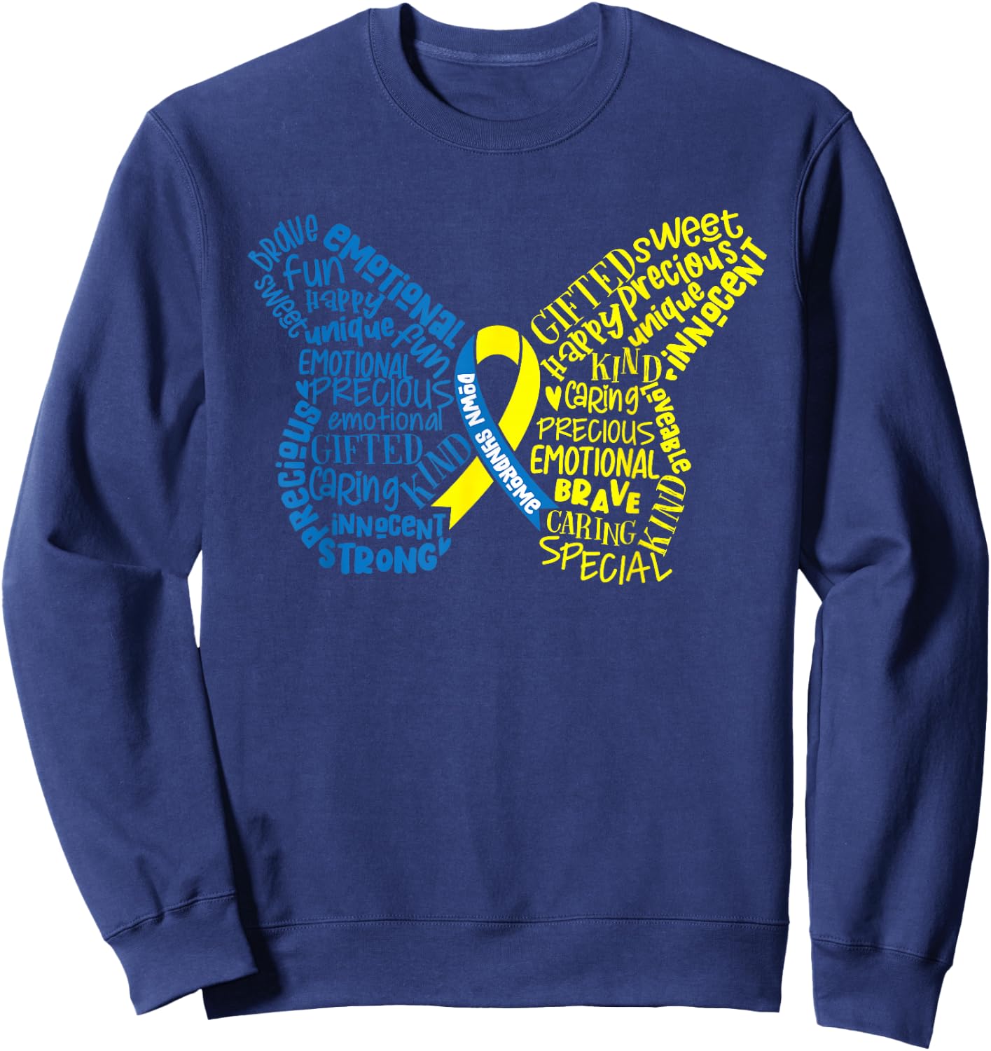 Down Syndrome Awareness Month Butterfly Word Cloud Sweatshirt - Sweatshirt | Navy