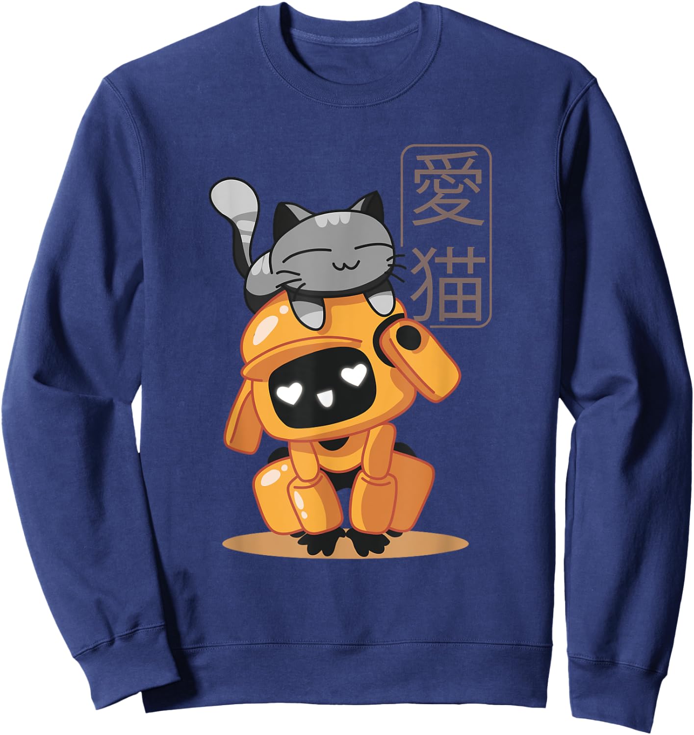 Cute Japanese Robot With A Cat Kawaii Illustration Kids Sweatshirt - Sweatshirt | Navy