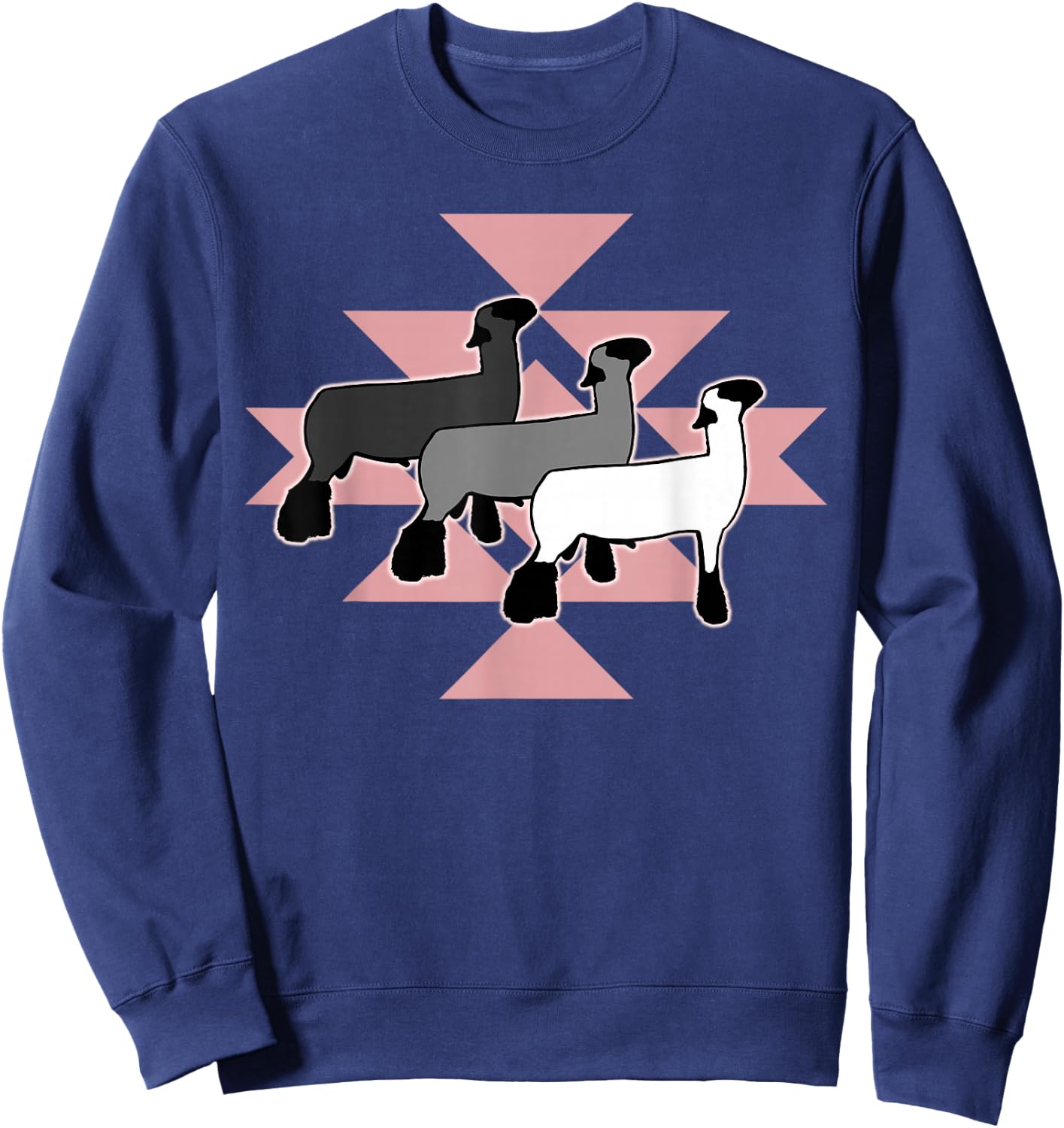 Show Club Lamb with Western Aztec-Inspired Geometric Pattern Sweatshirt - Sweatshirt | Navy