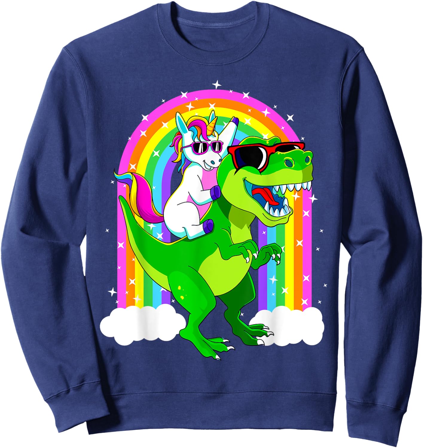 Unicorn Riding Trex Dinosaur T Rex Girls Boys Kids Men Women Sweatshirt - Sweatshirt | Navy