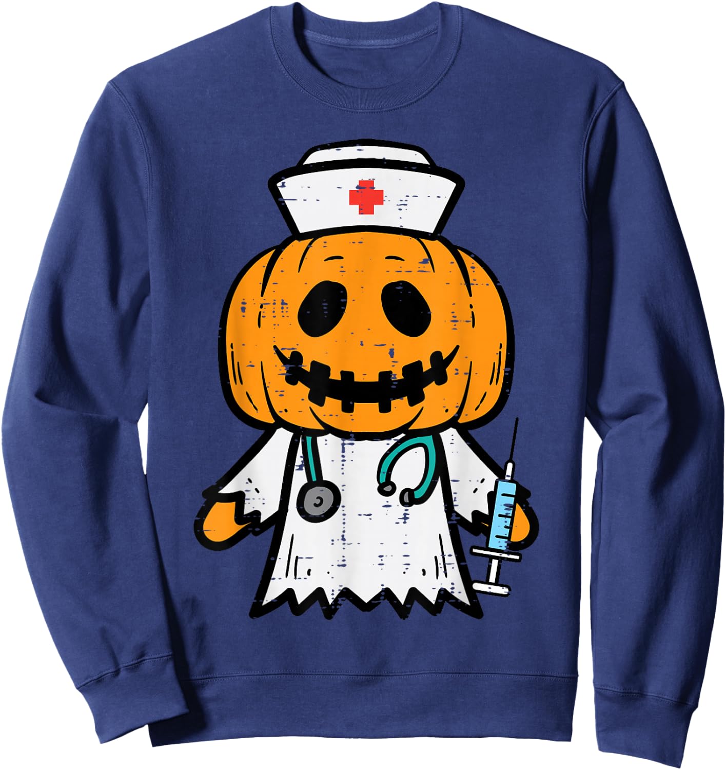 Halloween Pumpkin Nurse Cute ER Nicu Costume Scrub Top Women Sweatshirt - Sweatshirt | Navy