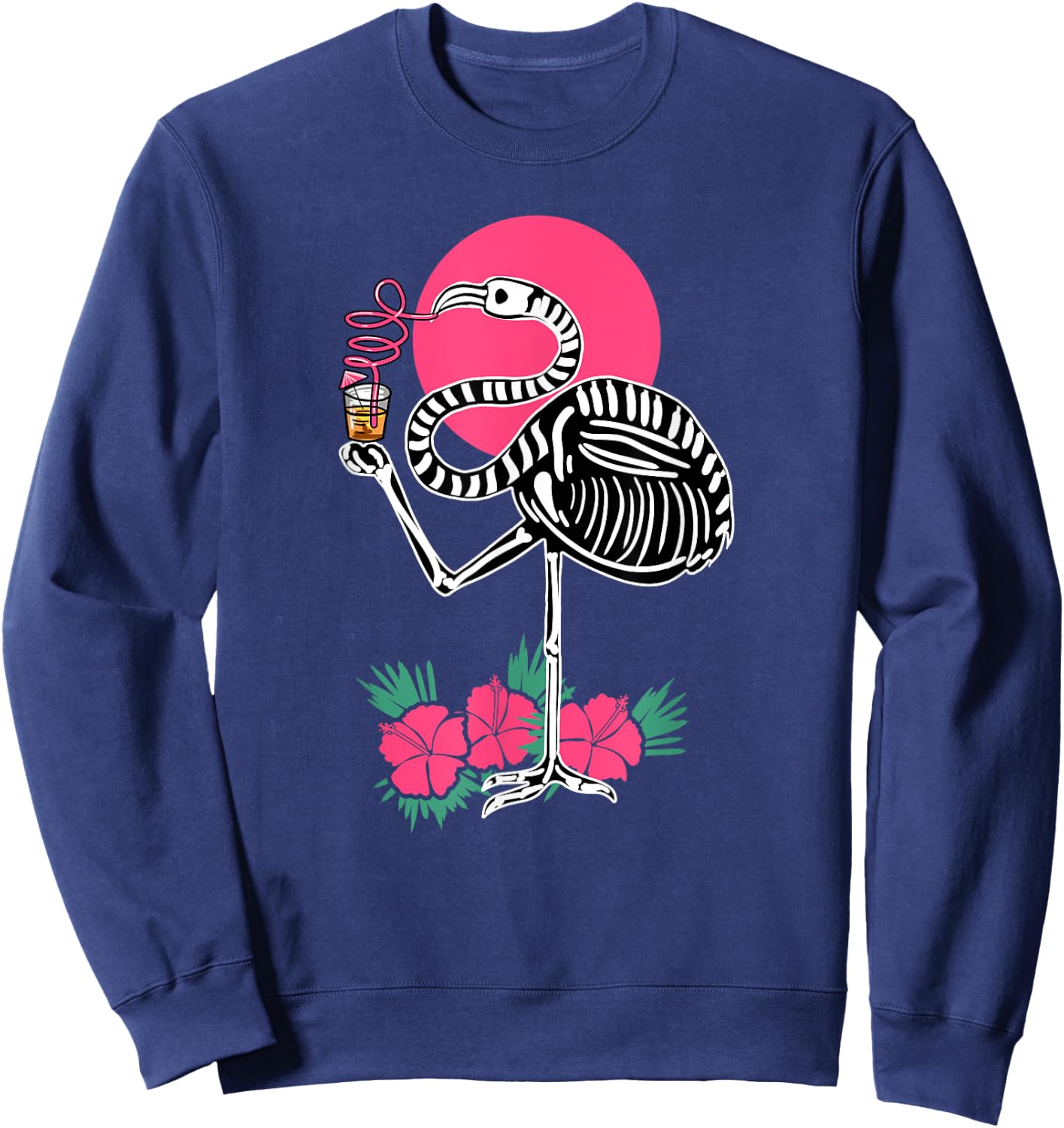 Thirsty Skeleton Flamingo Animal Tropical Bird Halloween Sweatshirt - Sweatshirt | Navy