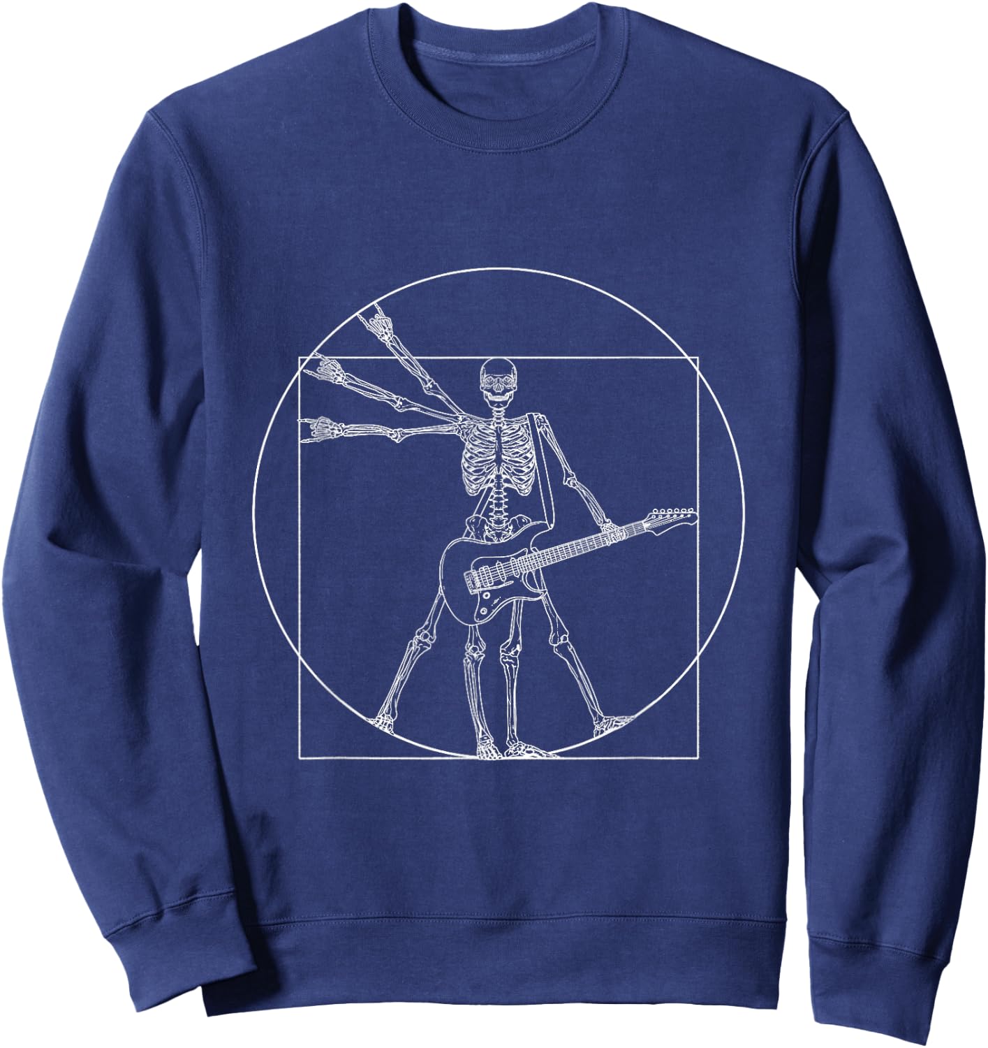 Guitar Shirt Da Vinci Skeleton Vitruvian Man Guitar Player Sweatshirt - Sweatshirt | Navy