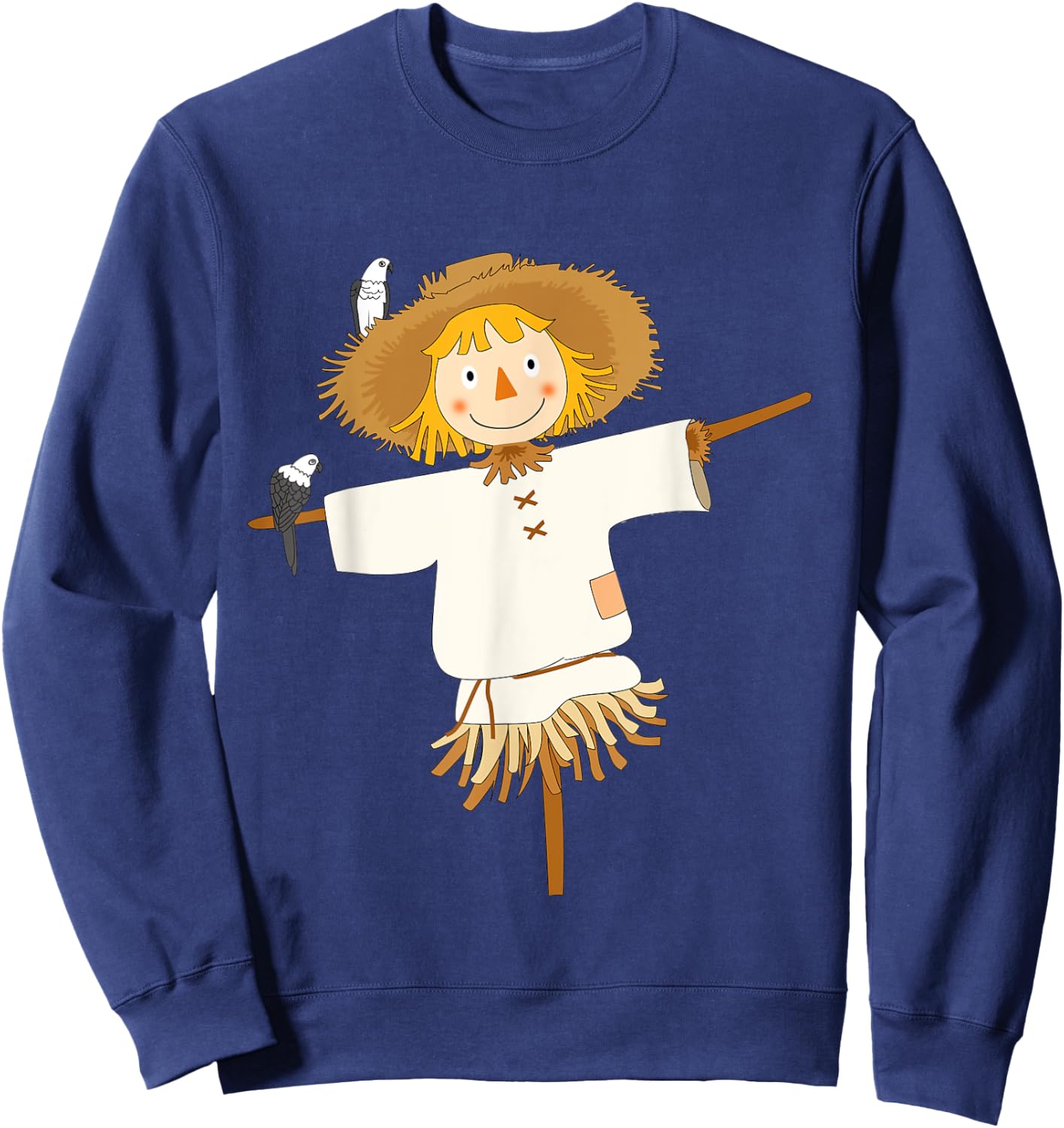 Cute Scarecrow with Birds Fall Autumn Halloween Harvest Sweatshirt - Sweatshirt | Navy
