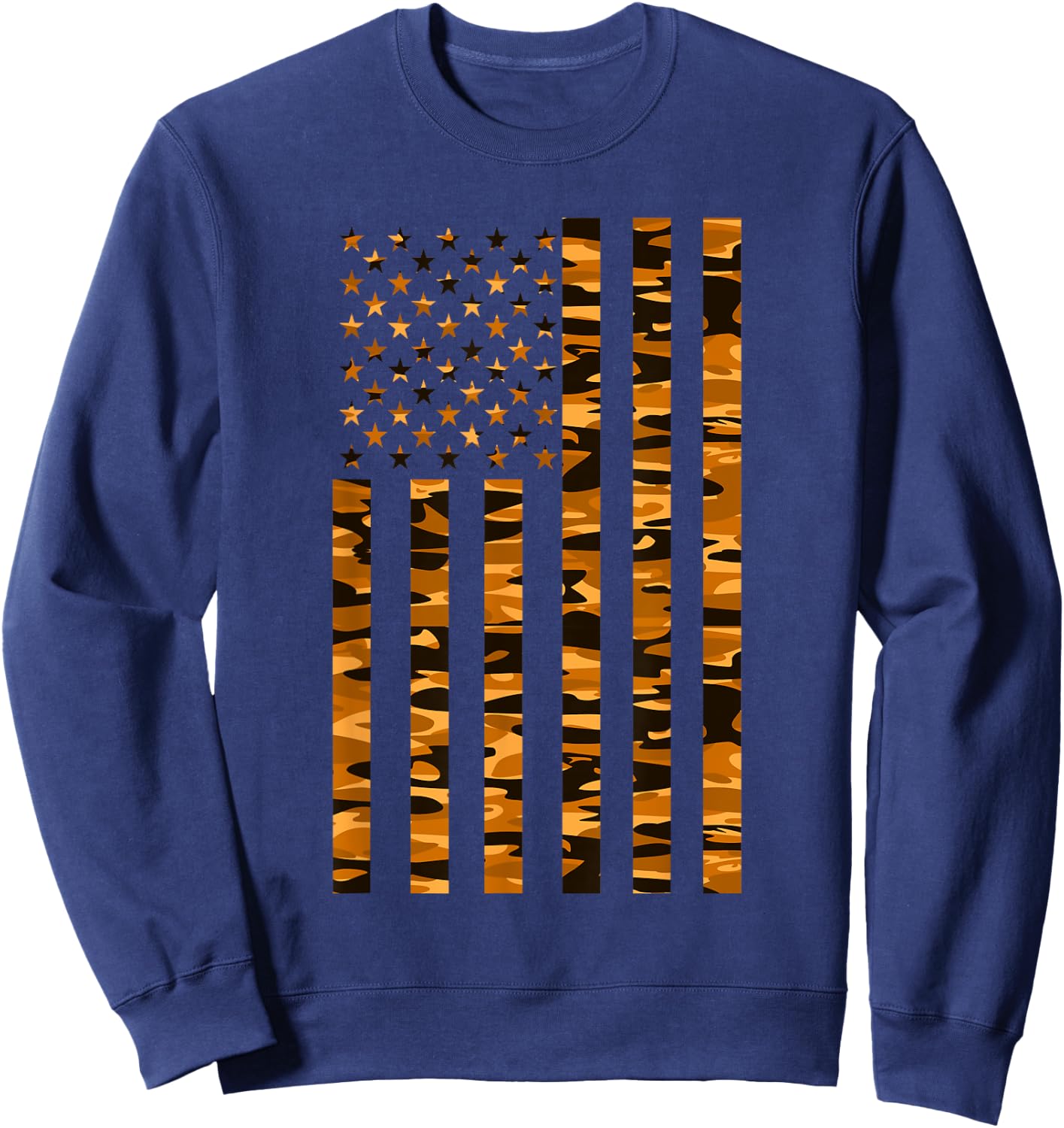 Hunter Orange Camo USA Flag Camouflage Women Men Sweatshirt - Sweatshirt | Navy