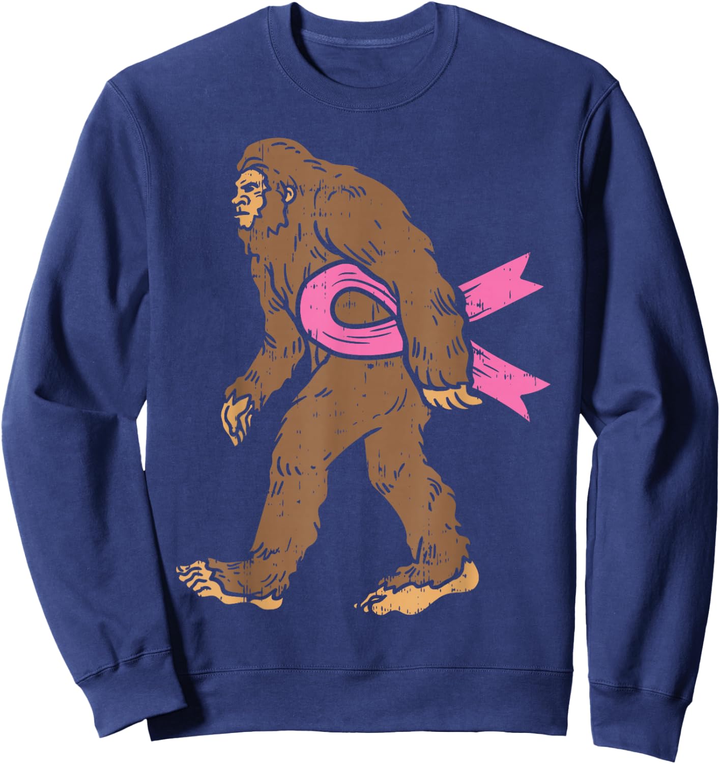 Bigfoot Sasquatch Breast Cancer Funny Awareness Ribbon Gift Sweatshirt - Sweatshirt | Navy