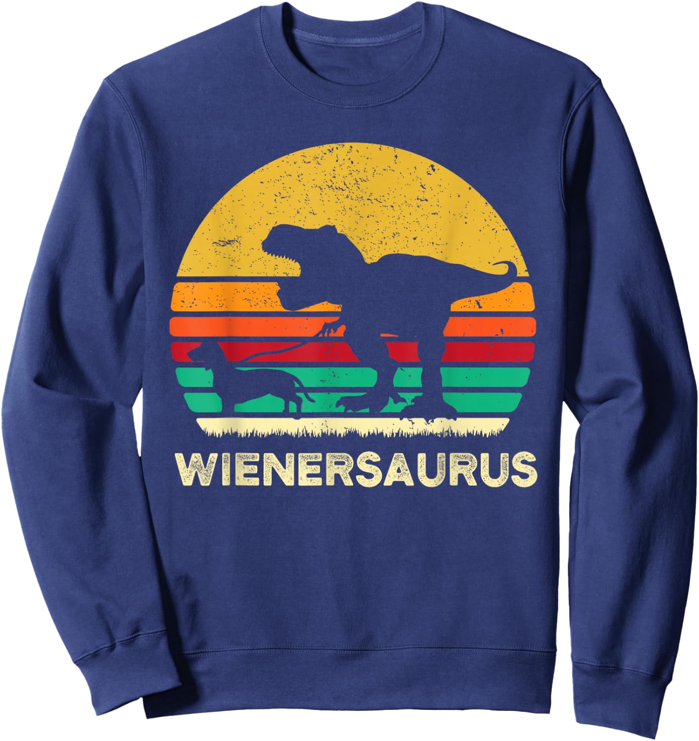 Funny T Rex Dinosaur Walking Dachshund Boys Doxie Wiener Dog Sweatshirt - Sweatshirt | Navy