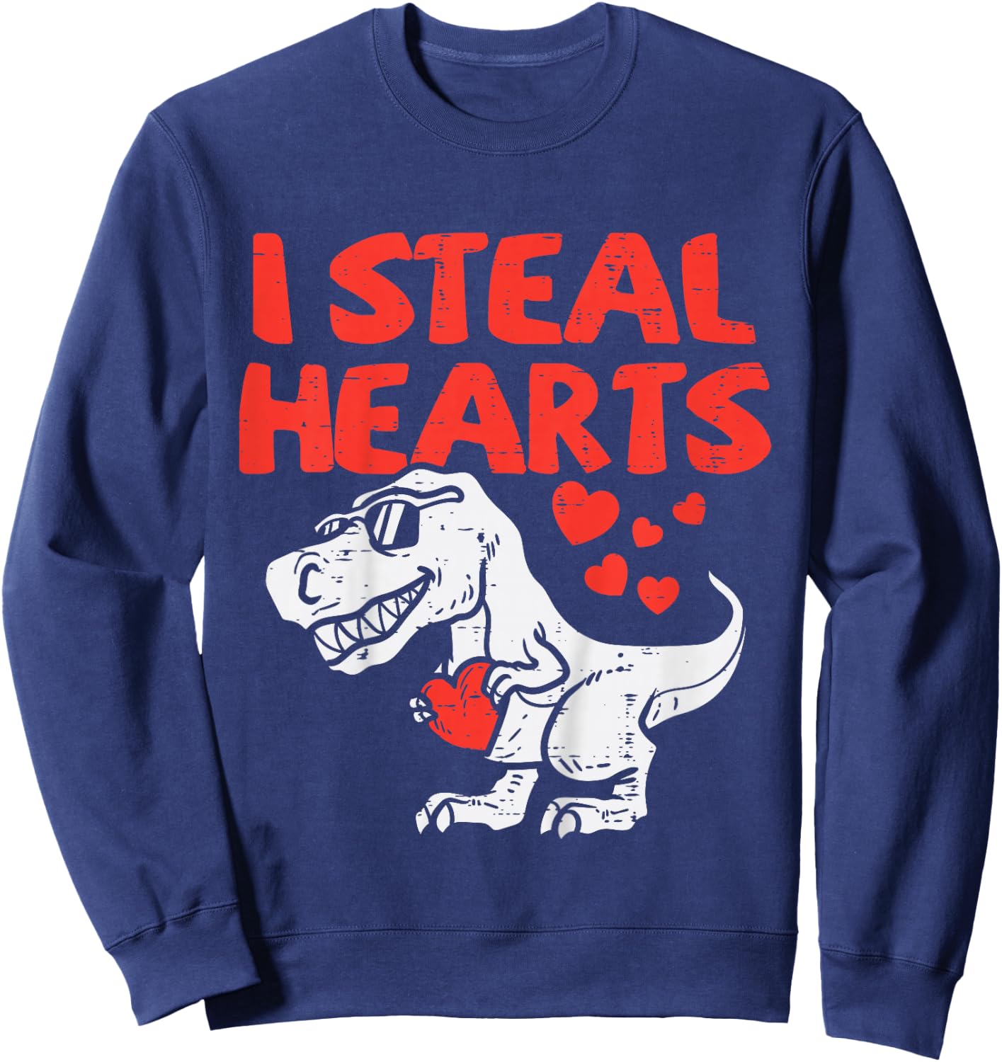 Kids I Steal Hearts Trex Dino Baby Boy Valentines Toddler Kids Sweatshirt - Sweatshirt | Navy