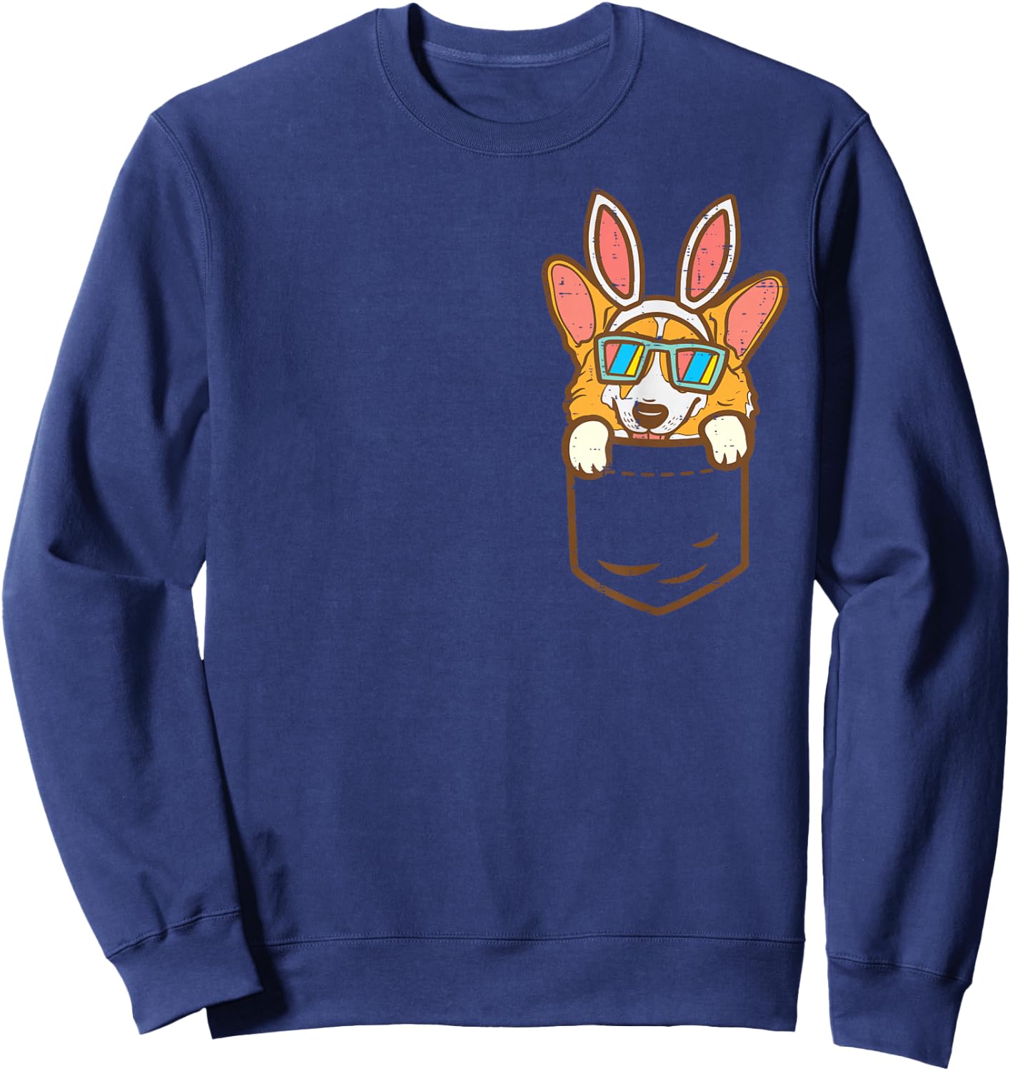 Welsh Corgi Bunny Pocket Cute Easter Dog Owner Men Women Sweatshirt - Sweatshirt | Navy