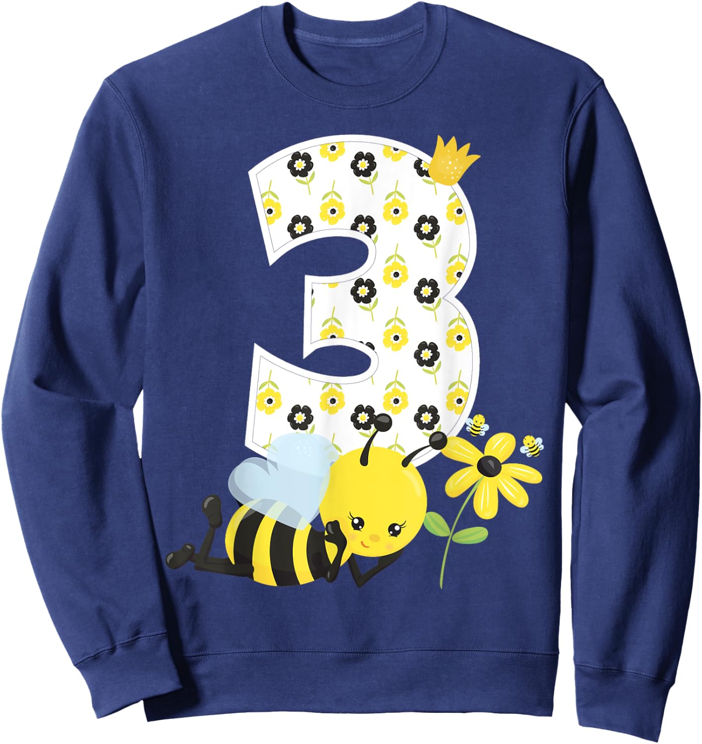 3rd Birthday Girl Bee Theme Bday 3 Year Old Matching Part Sweatshirt - Sweatshirt | Navy