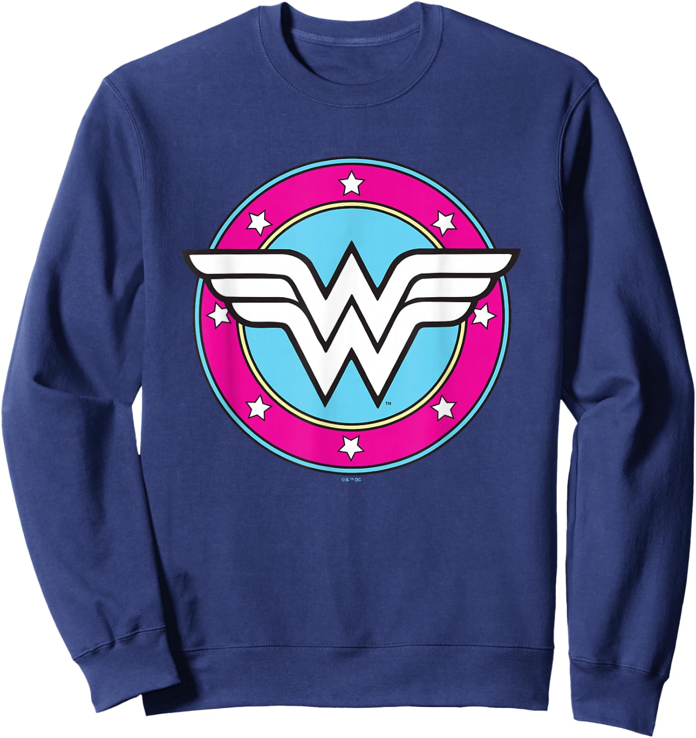 DC Comics Wonder Woman Classic Super Retro Pink Badge Sweatshirt - Sweatshirt | Navy