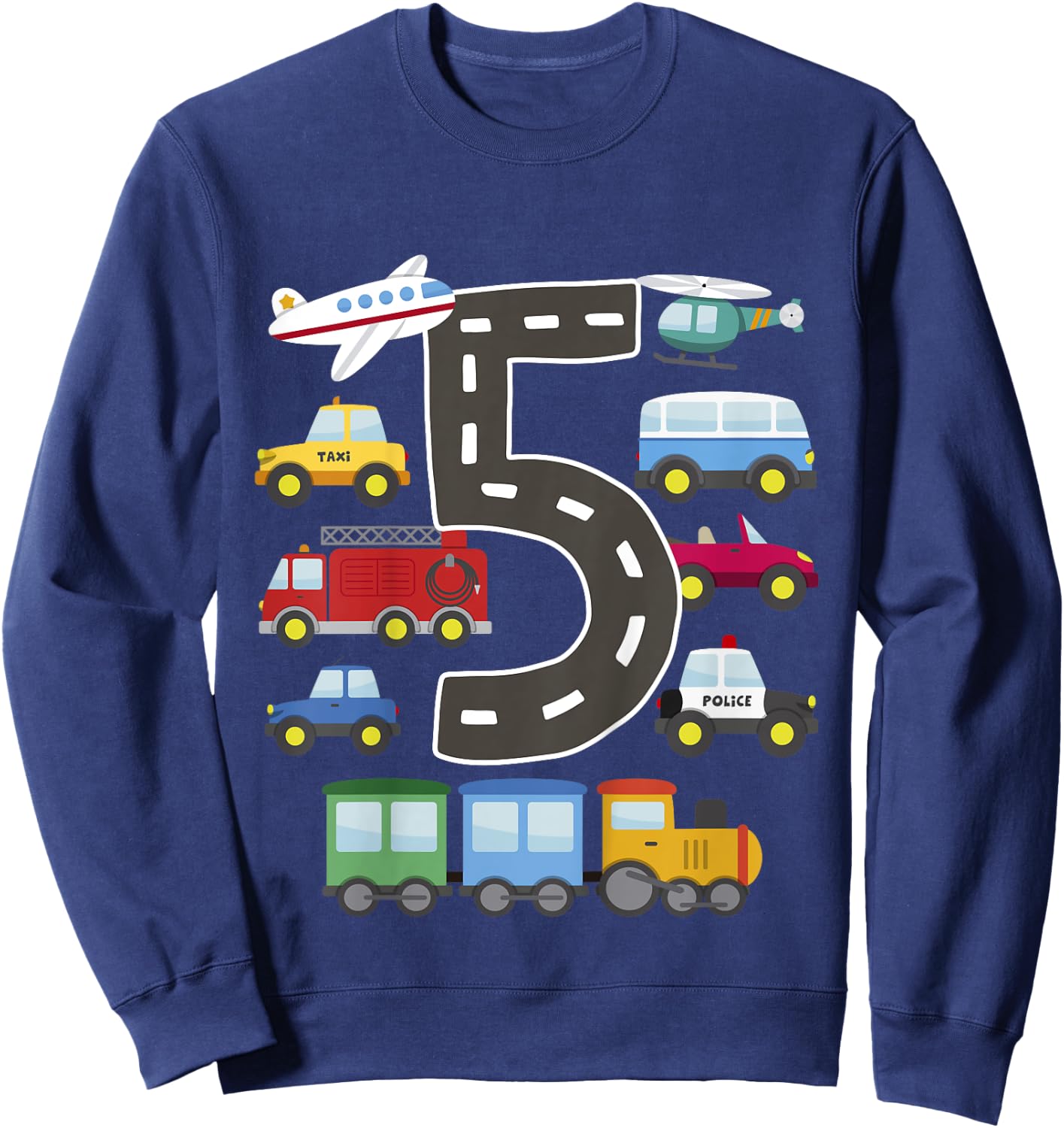 5 Year Old Transportation Birthday Car Train Plane 5th Gift Sweatshirt - Sweatshirt | Navy
