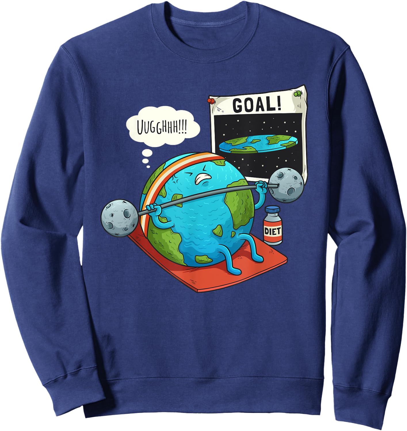 Funny Flat Earth Fitness Target Gym Workout Training Meme Sweatshirt - Sweatshirt | Navy