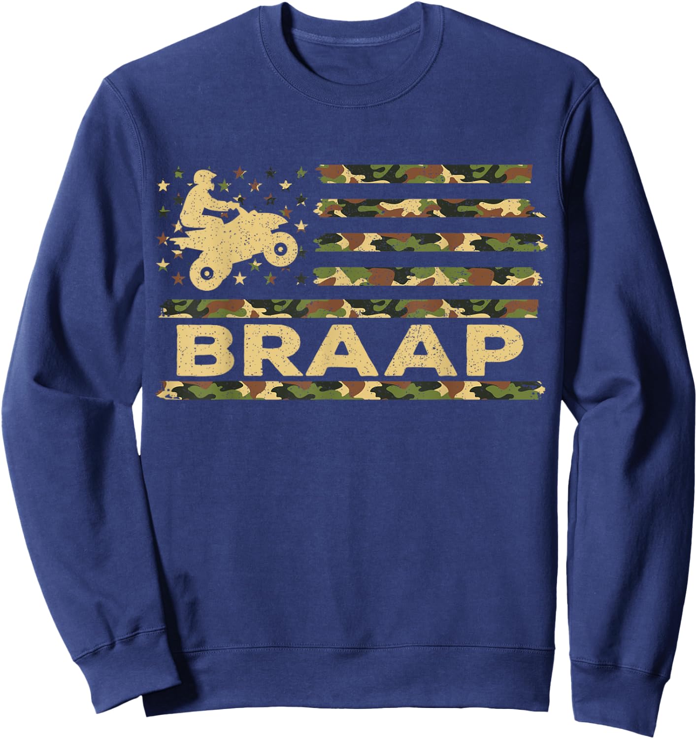 Braap Camouflage USA American Flag Quad Bike ATV Gift Sweatshirt - Sweatshirt | Navy