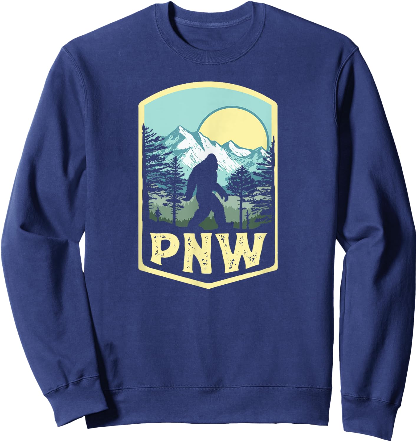Vintage PNW Bigfoot Outdoor Badge Mountains & Trees Sweatshirt - Sweatshirt | Navy