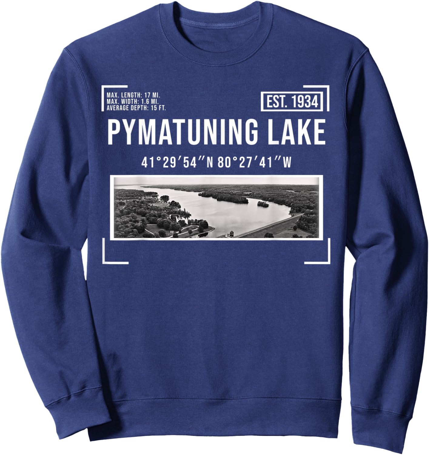 Pymatuning Lake Reservoir Black and White Photography OH PA Sweatshirt - Sweatshirt | Navy