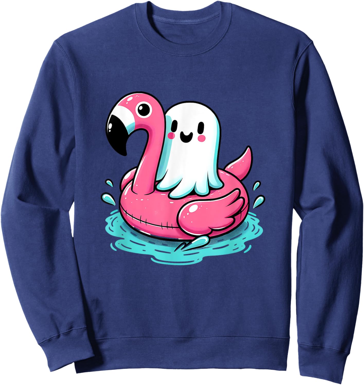 spooky flamingo ghost Pool Funny Spooky Summer Summerween Women Kids Sweatshirt - Sweatshirt | Navy
