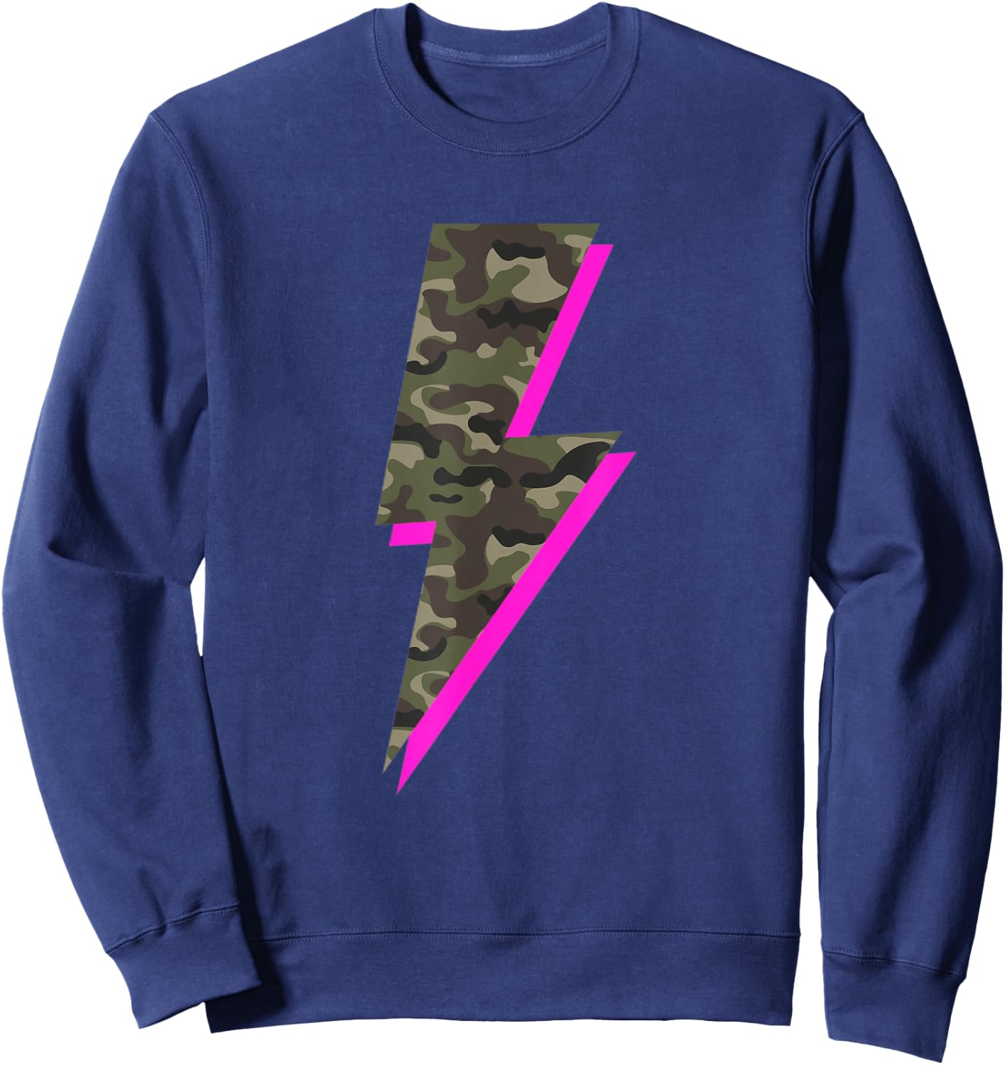 Lightning Bolt Camo Hot Pink Camouflage Graphic Print Sweatshirt - Sweatshirt | Navy