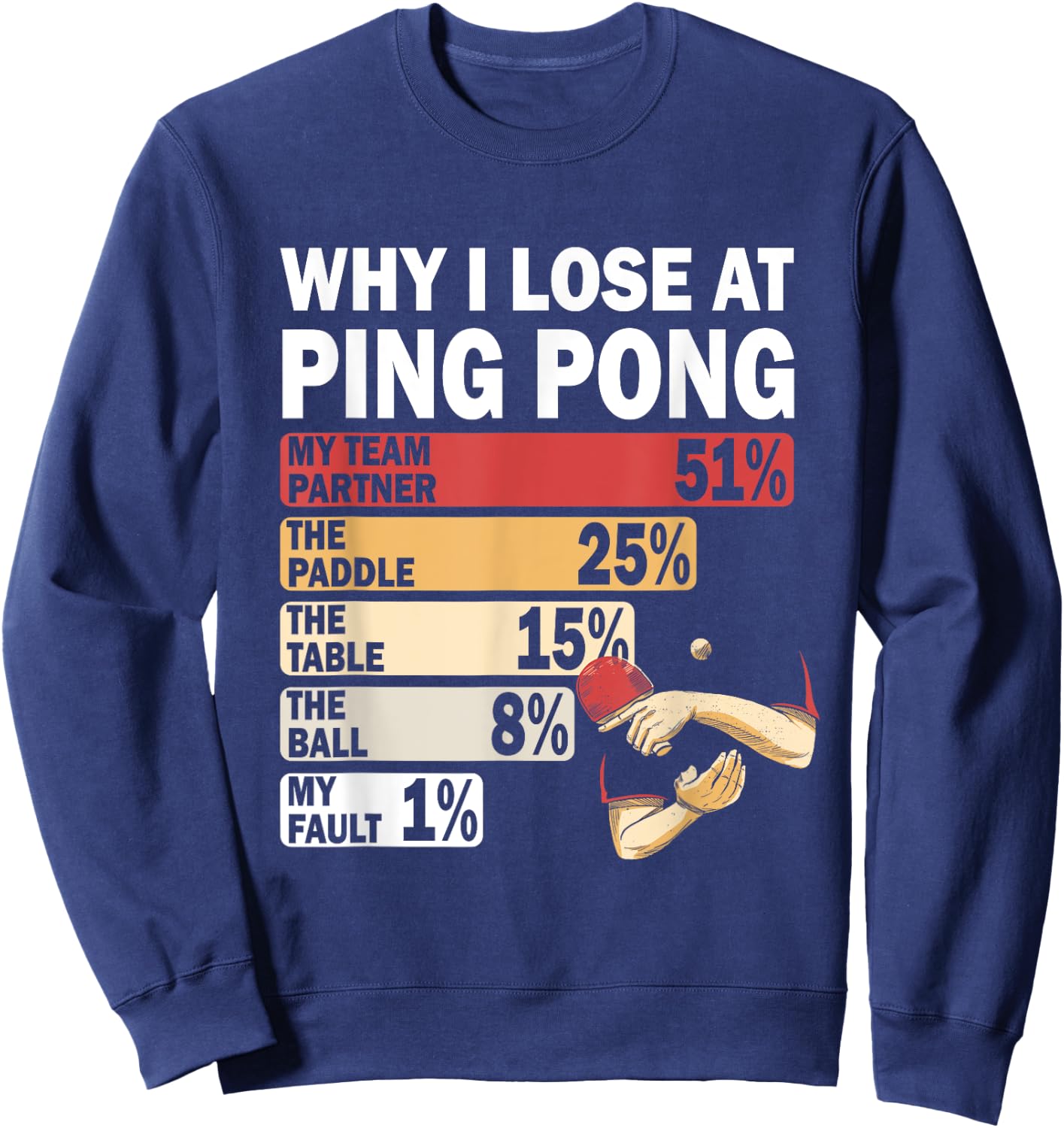 Why I Lose at Ping Pong Table Tennis Funny My Fault Sweatshirt - Sweatshirt | Navy