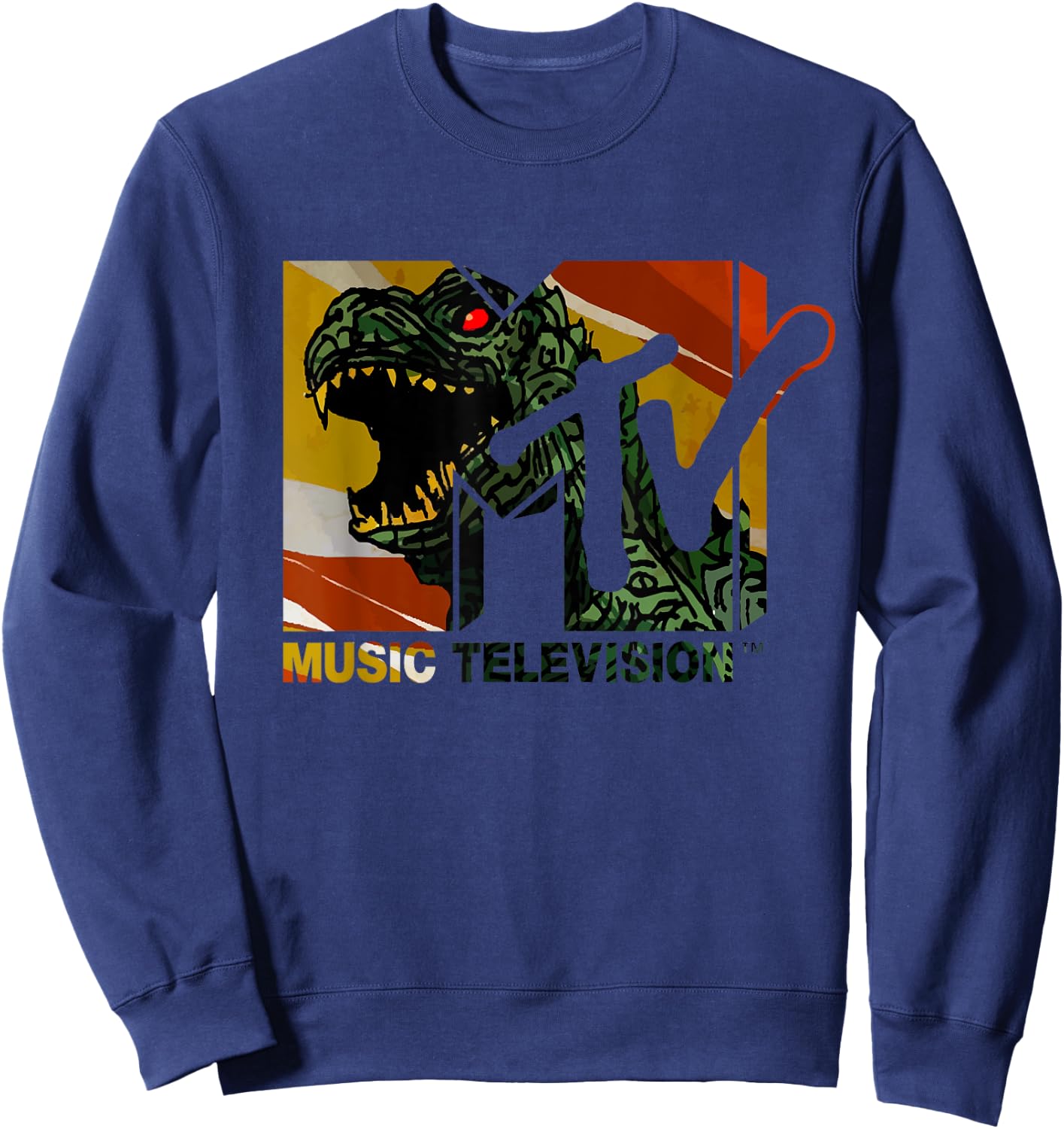 Mademark x MTV - MTV Logo Monster will Eat You Vintage Graphic Men & Women Sweatshirt - Sweatshirt | Navy