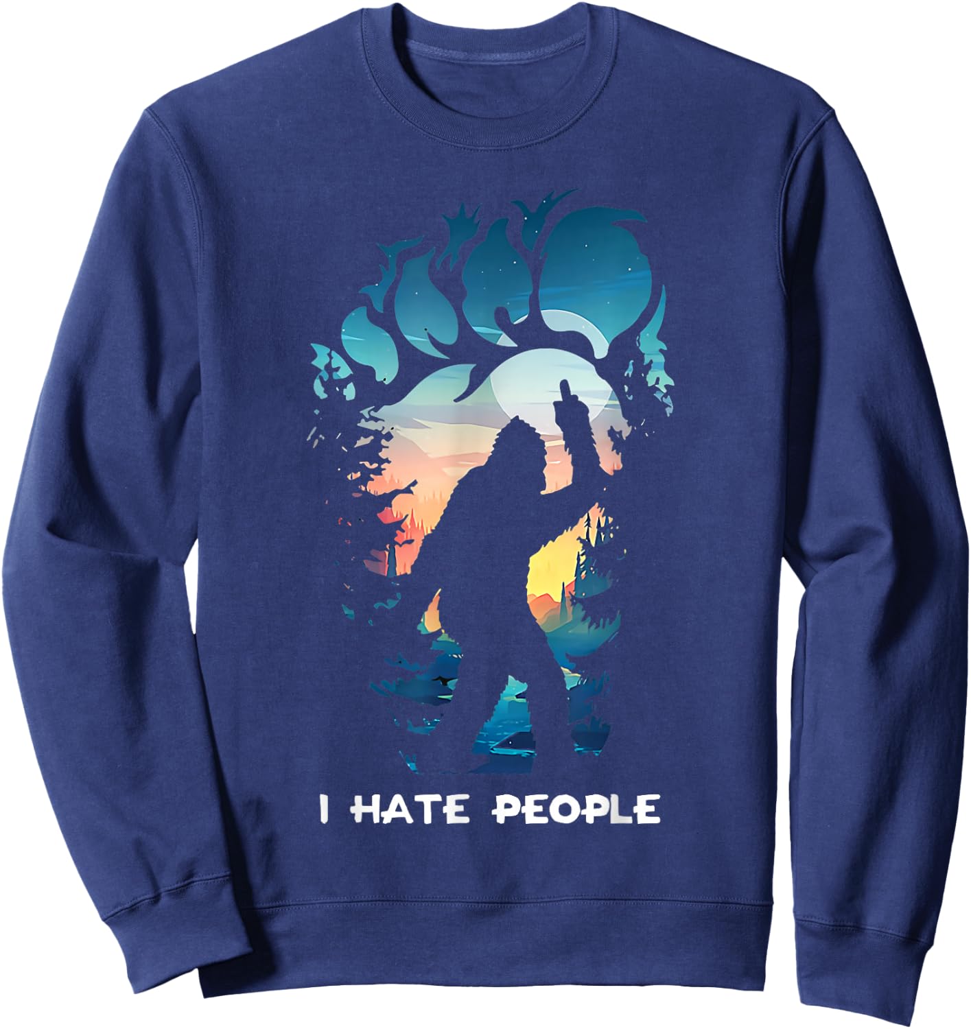 Alien Bigfoot Middle Finger I Hate People Abduction Colorful Sweatshirt - Sweatshirt | Navy