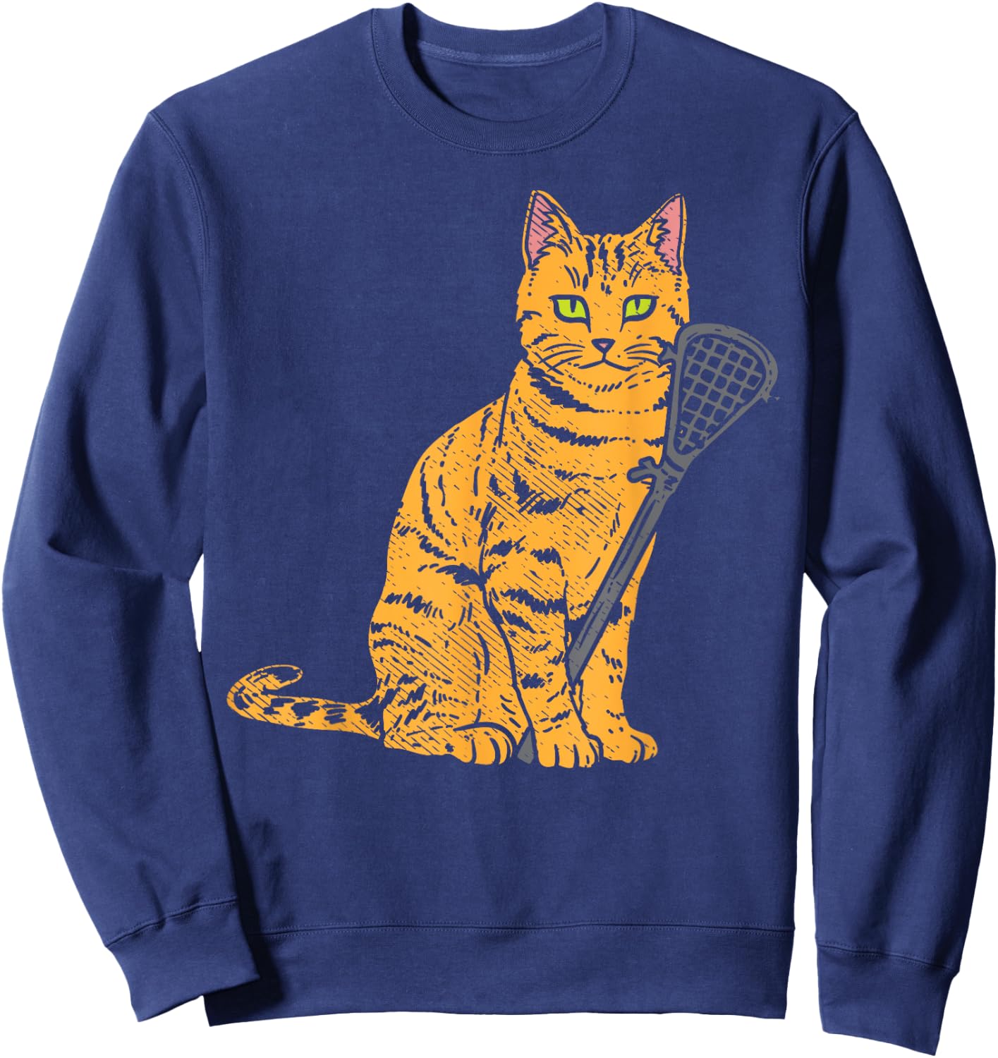 Cat Lacrosse Stick Cute Animal Pet Lax Player Coach Gift Women Kids Sweatshirt - Sweatshirt | Navy