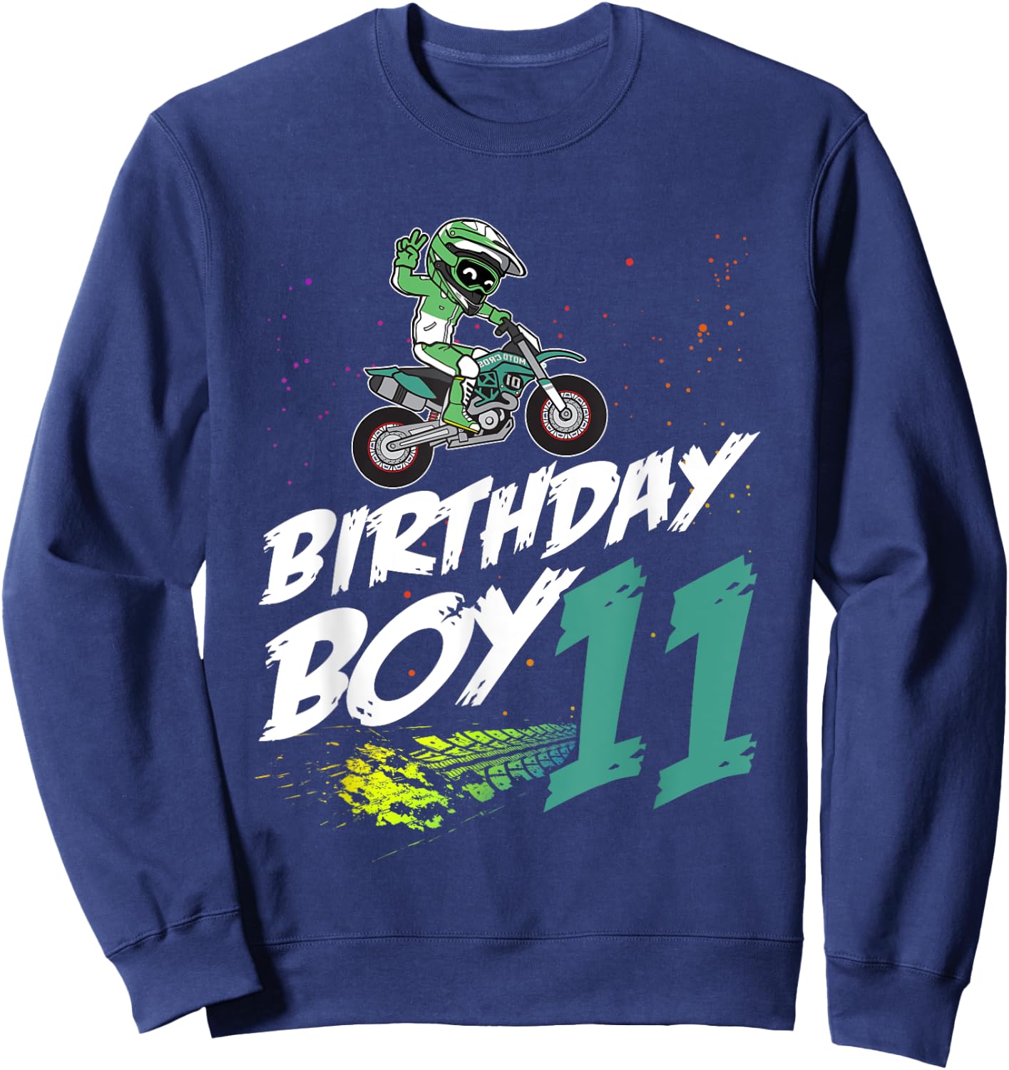 11th Birthday Boy 11 Years Old Dirt Bike Motocross Rider Sweatshirt - Sweatshirt | Navy