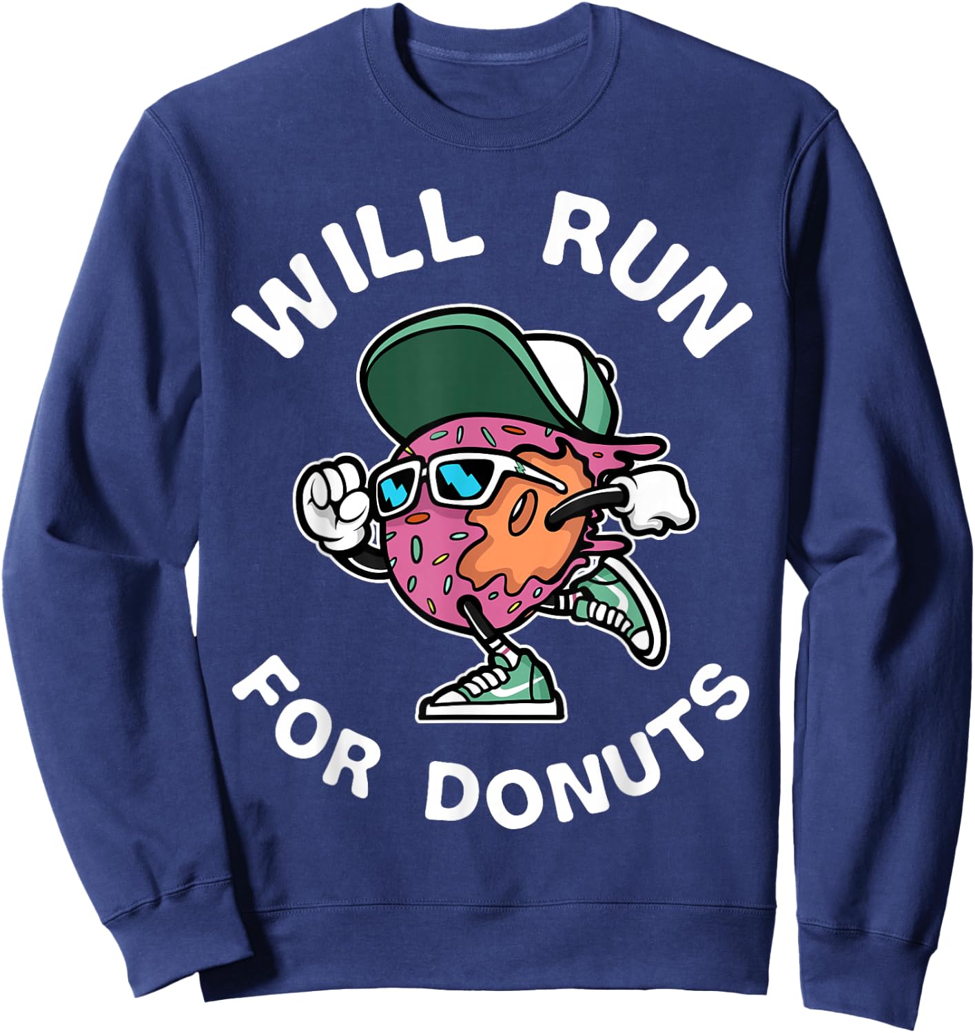 Runner WIll Run For Donuts Funny Runner Marathon Running Sweatshirt - Sweatshirt | Navy