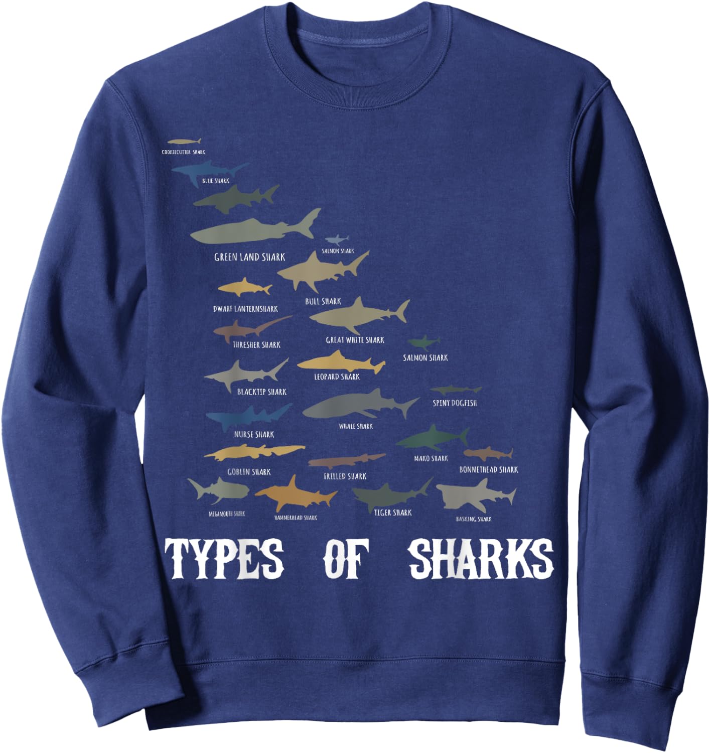 Types of Sharks Shirt, Educational Shark Lover Sweatshirt - Sweatshirt | Navy