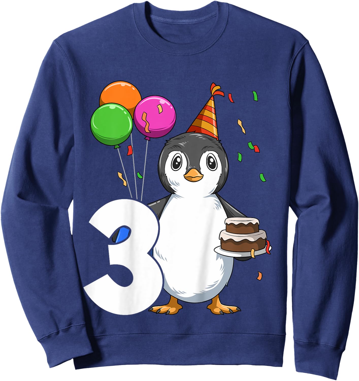 Penguin Birthday 3 Penguin 3rd Birthday Outfit Penguin Party Sweatshirt - Sweatshirt | Navy